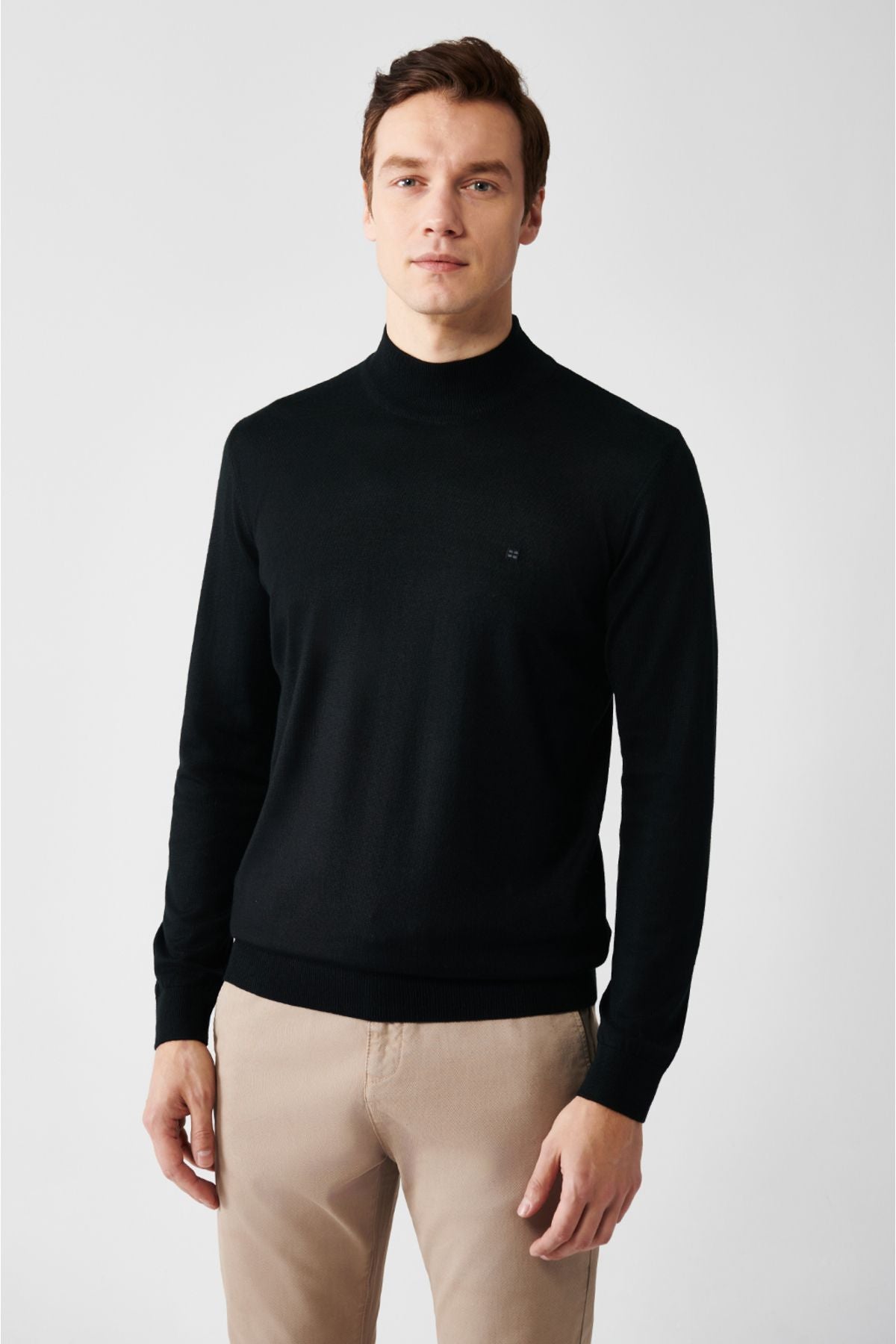 Men's black half fisherman collar wool mixed knitwear sweater B005015