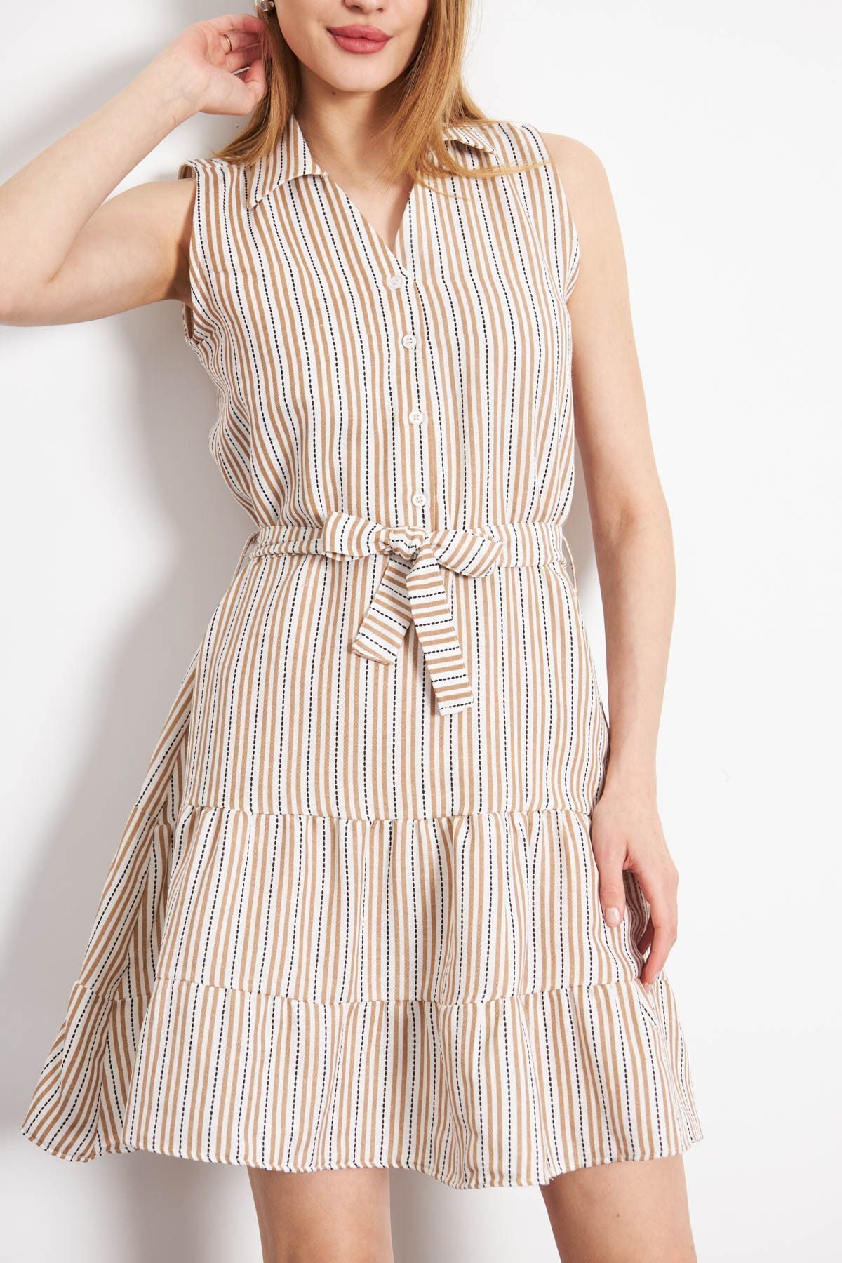 Female Mink front buttoned waist arched sleeveless dress ARM-24Y001066
