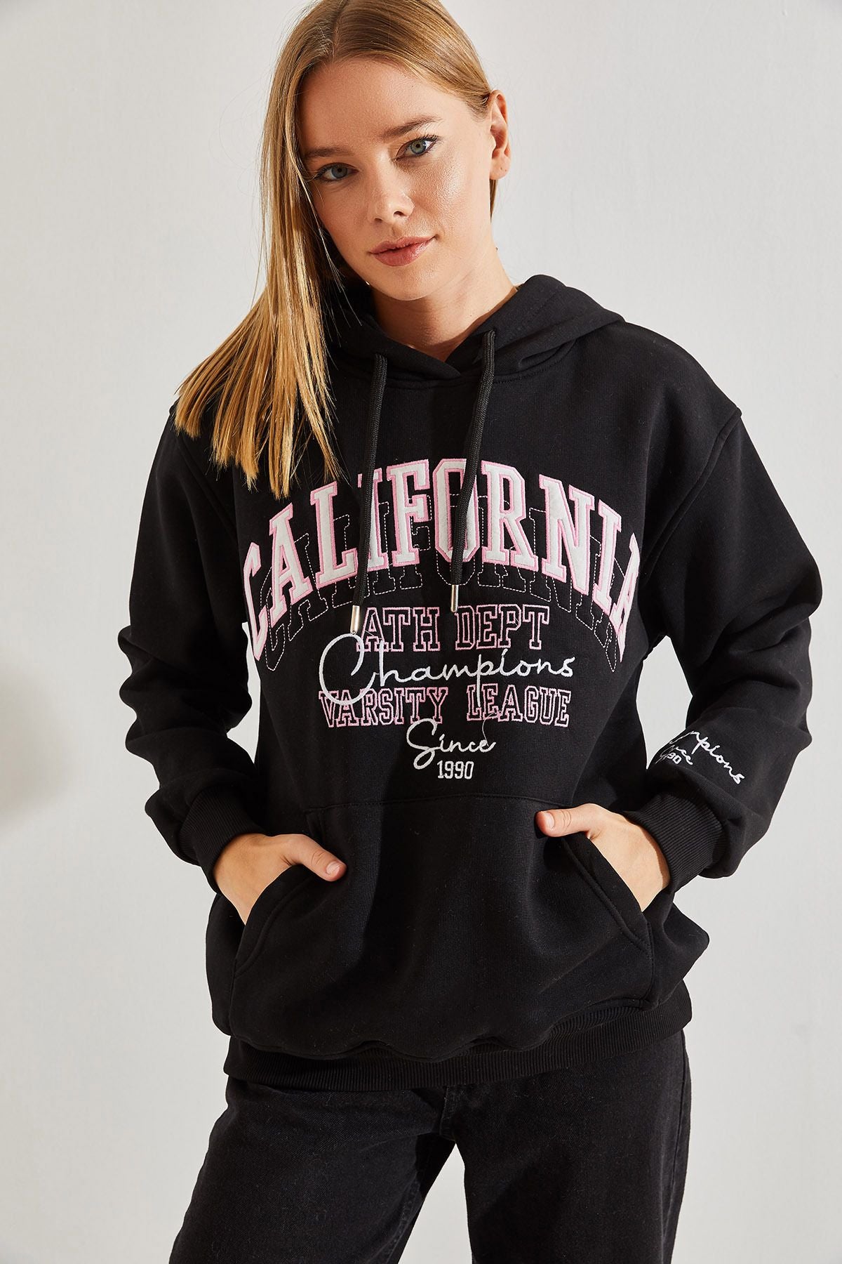 California printed with a female hooded three yarn dried Sweatshirt