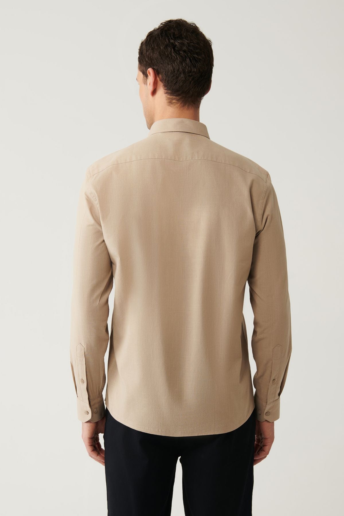 Men's mink button collar 100 %cotton linen textured shirt E002141