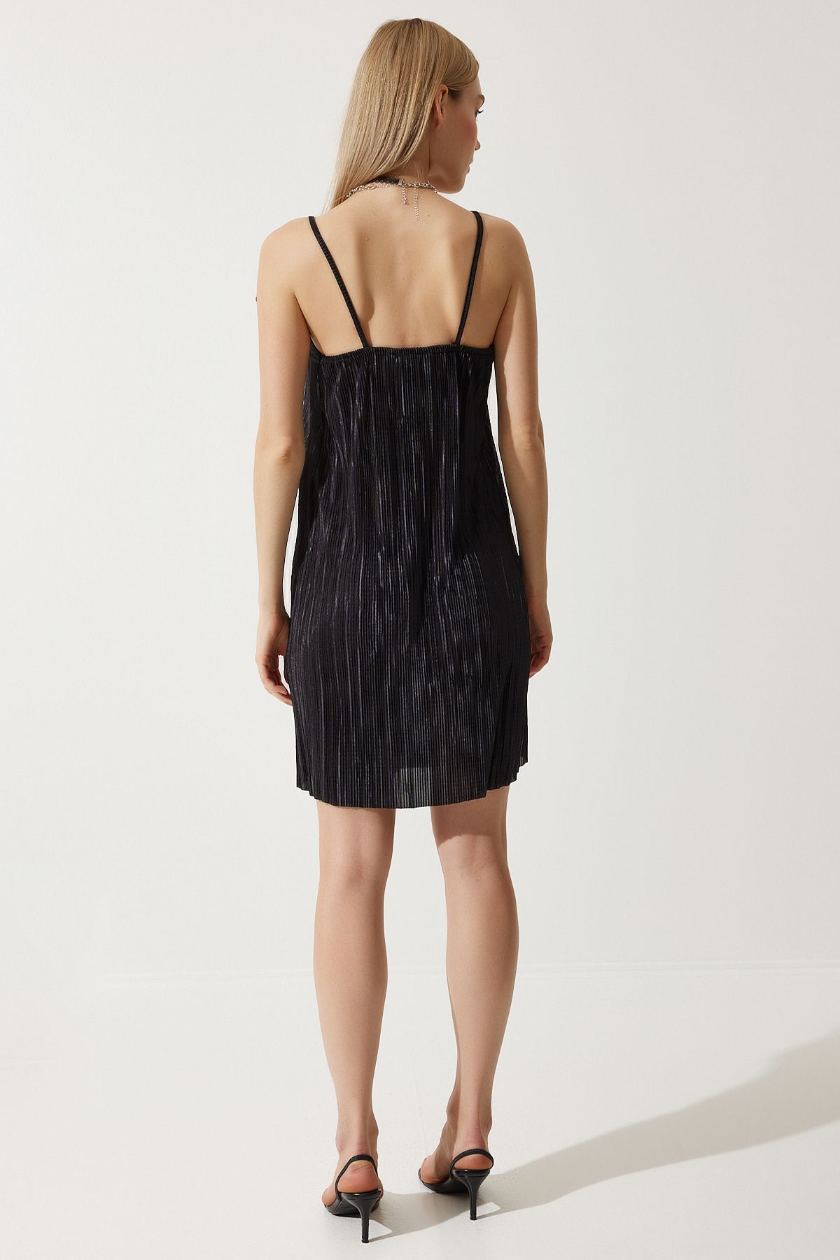 Female black strap Plycled Summer Mini Knitting Dress DZ00119