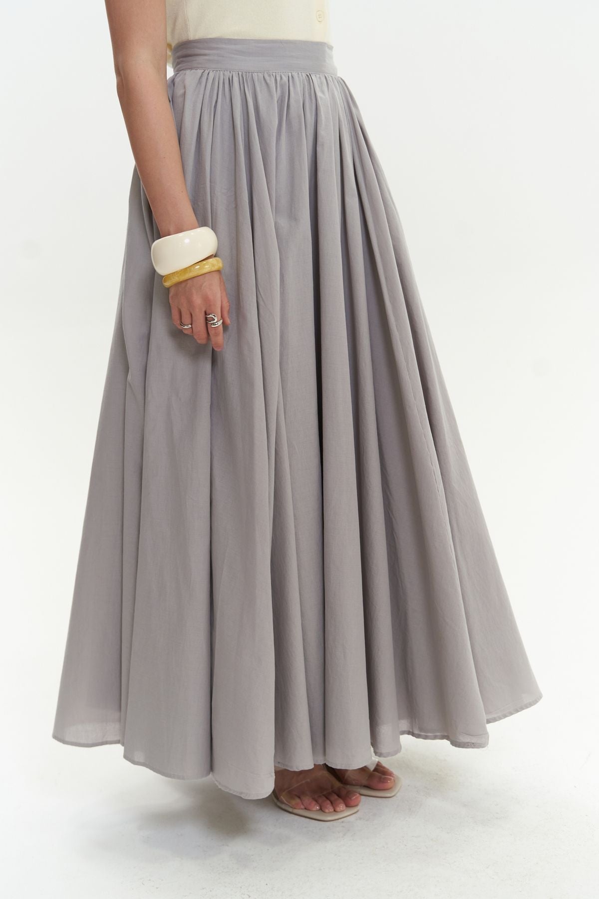 Faylinn Pleeled Long Gray Skirt