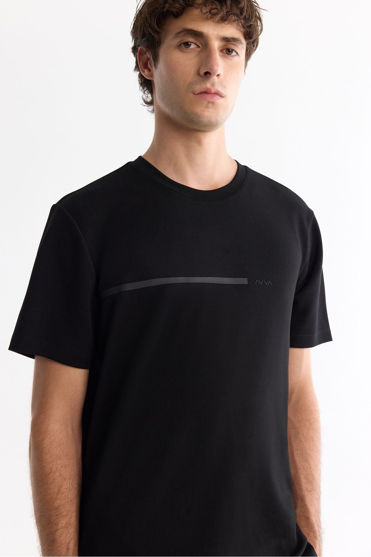 Men's black bike collar Elastan Interlok T-shirt A42y1003
