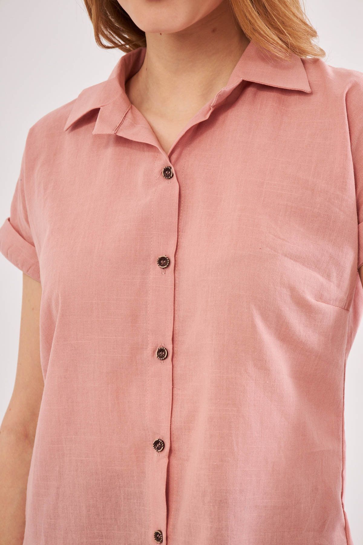 WOMEN'S ROSE DRIVERS Short Sleeve Linen Shirt ARM-24Y001038