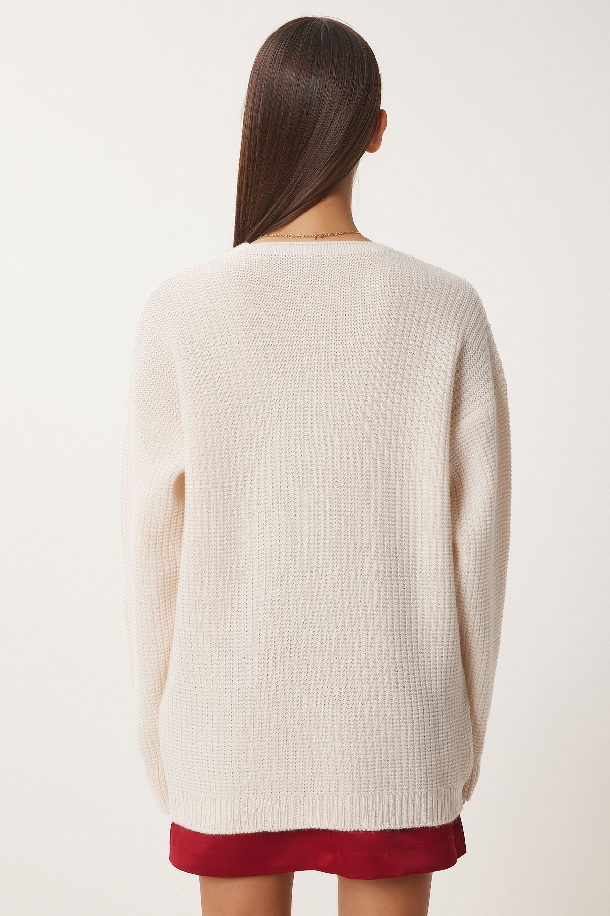 Women's Cream Heart textured long knitwear cardigan kg00012