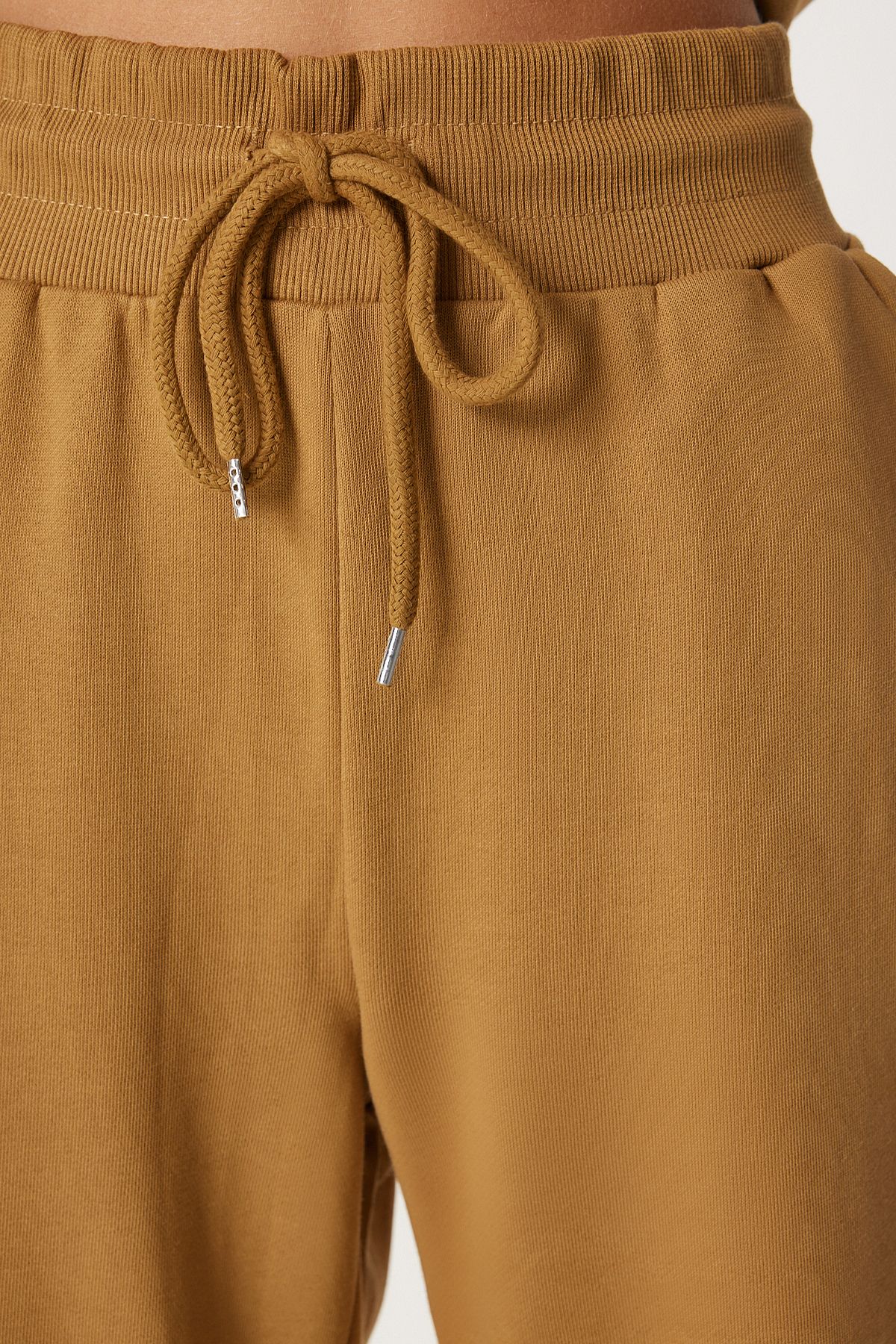 Woman Dark Mustard Hooded Sweatshirt Jogger Oversize Knitting Satatches Pys0027