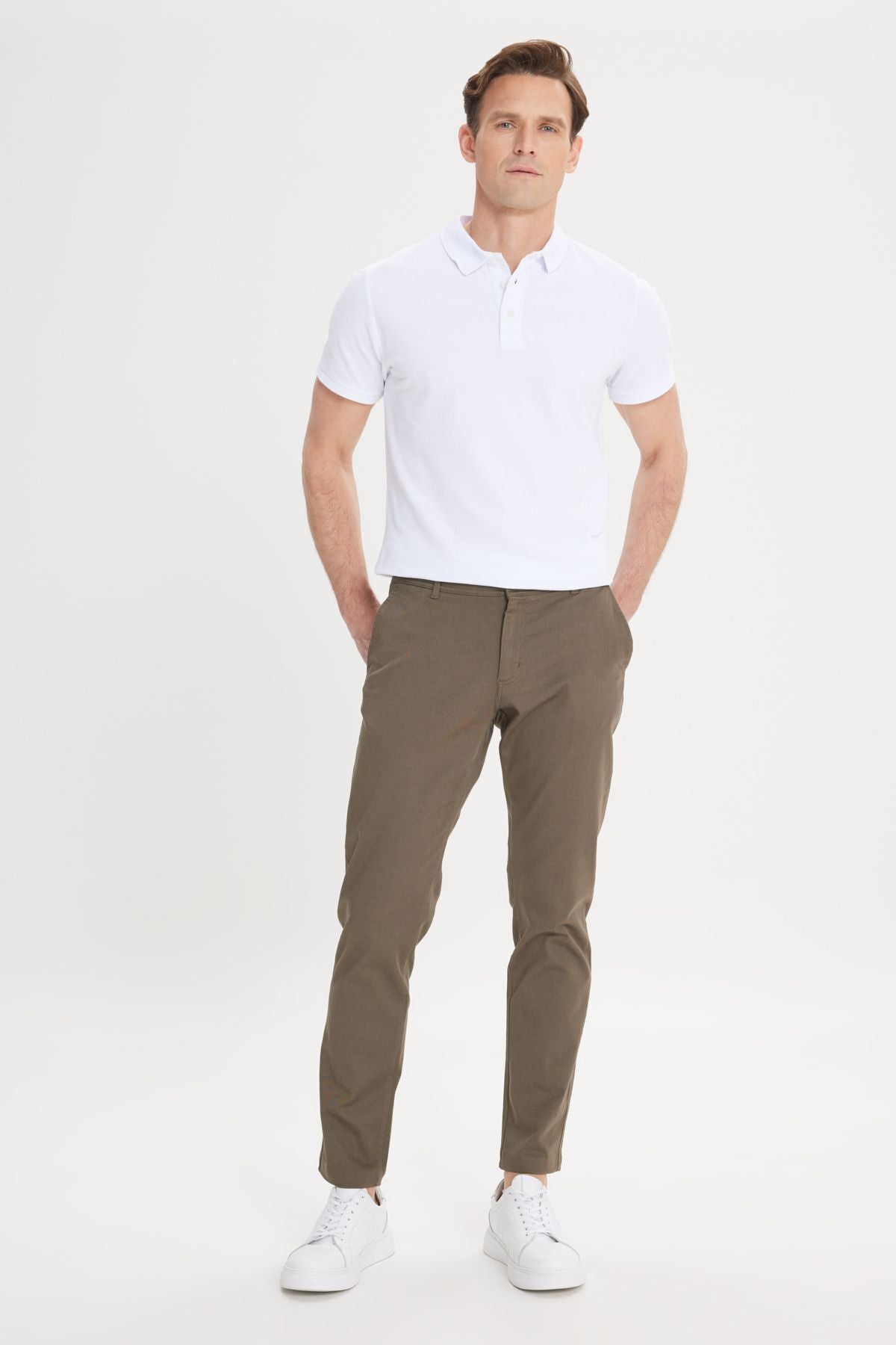 Men's Khaki Slim Fit Narrow Cut Cotton Side Pocket Flexible Chino Pants