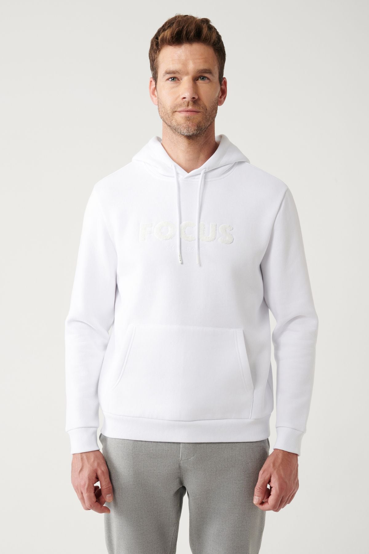 Men's white hooded 3 -to -bang kangaroo pocket Sweatshirt A32y1193