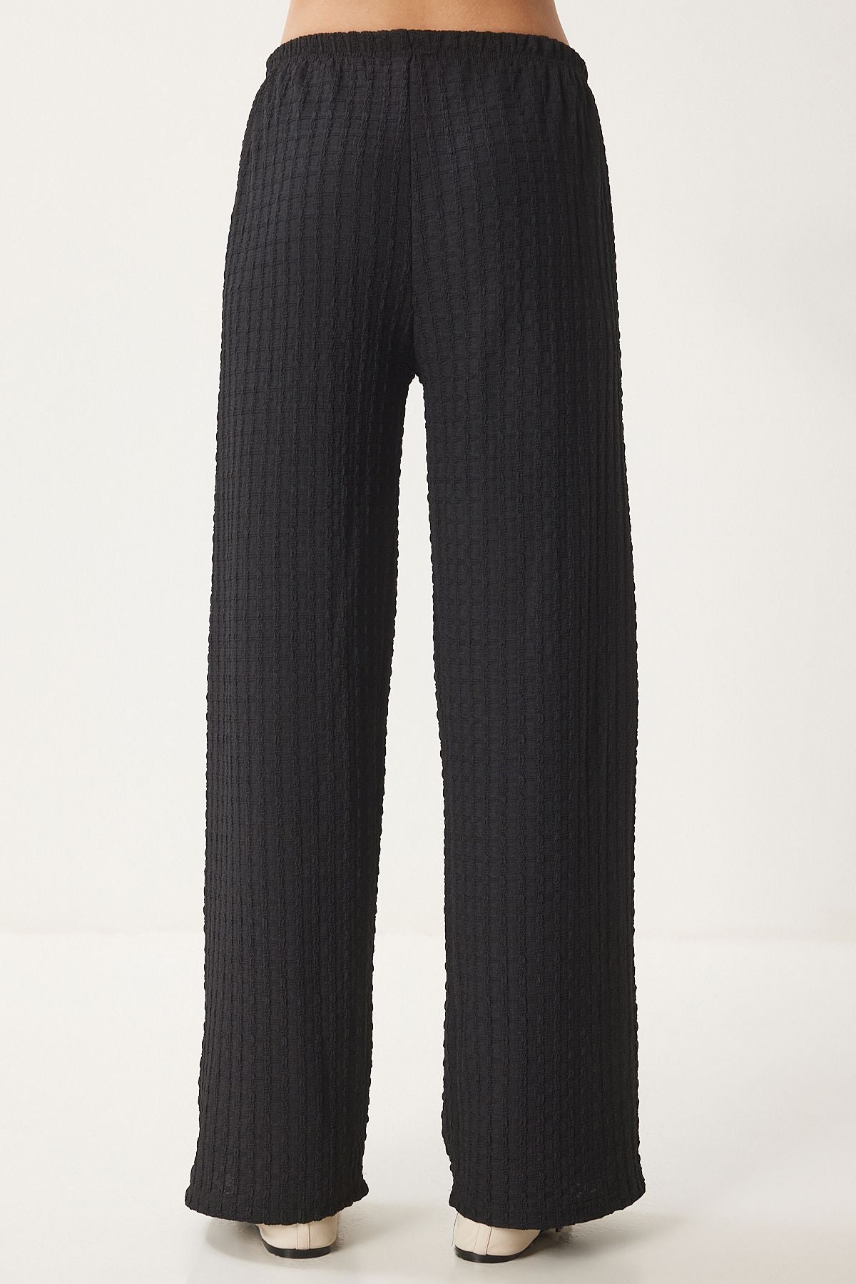 Women's black textured kimono pants knitting set an00217