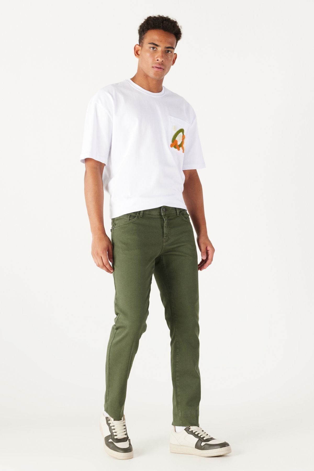 Male khaki 360 degrees yawning in all directions comfortable slim fit narrow cut pants