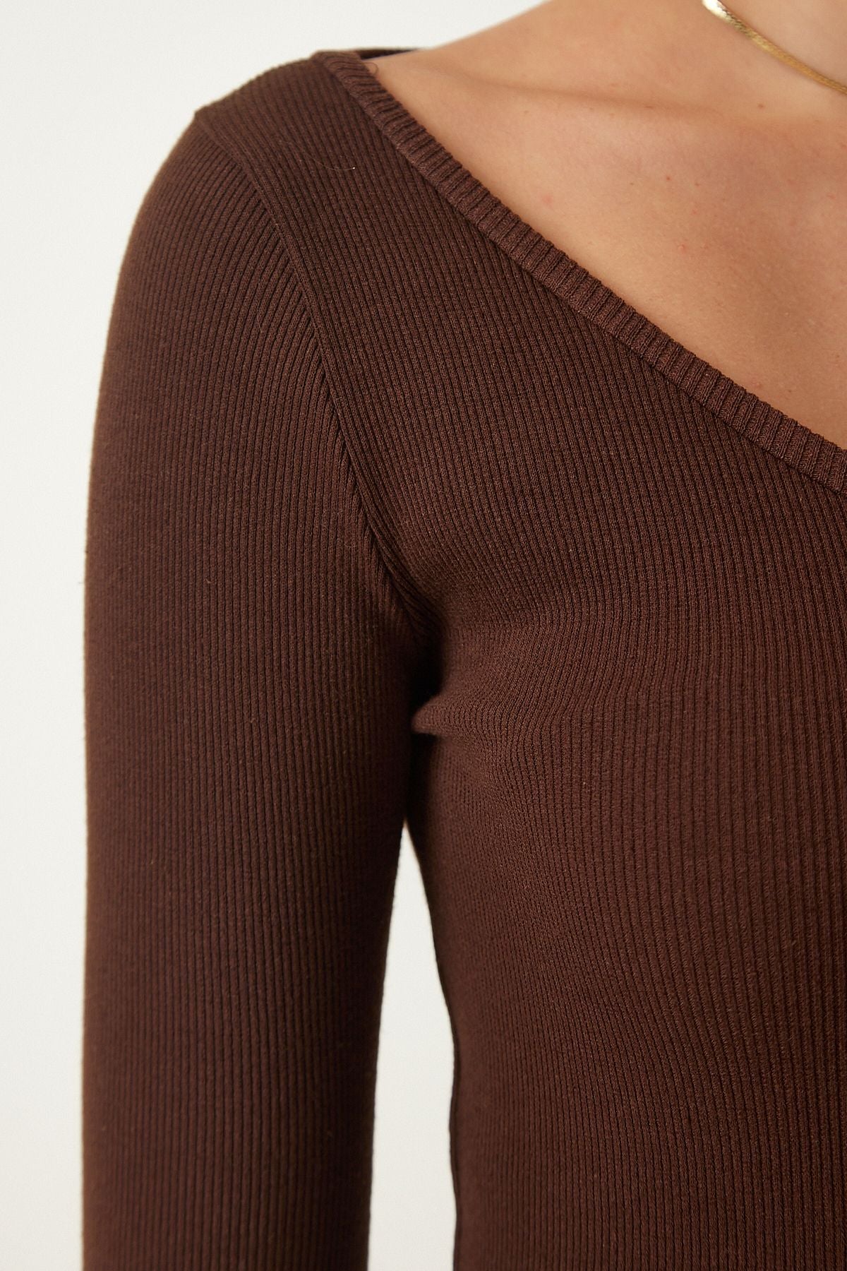 Woman Dark Brown Biscuit V -Neck 2 Pack Knitting Blouse GT00058