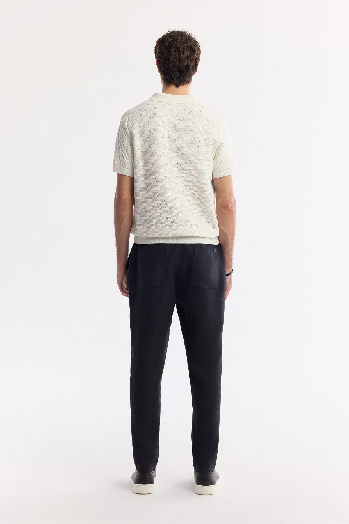 Male Ecru Polo Yaka Jacquard Bouquet Yarn Triko T-shirt A51y5040