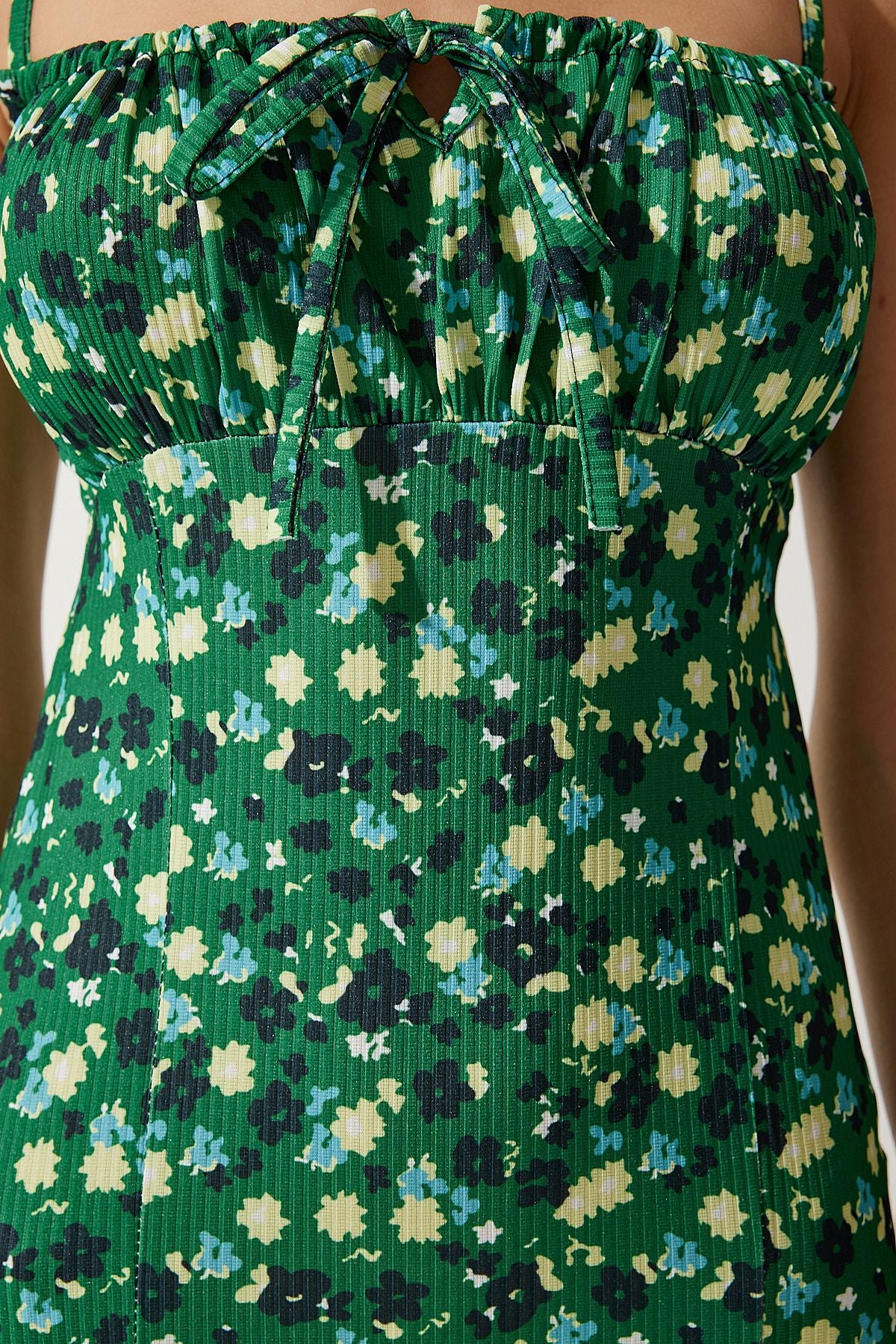 Female Green Yellow Flower Sweting Summer Knitting Dress CI00029