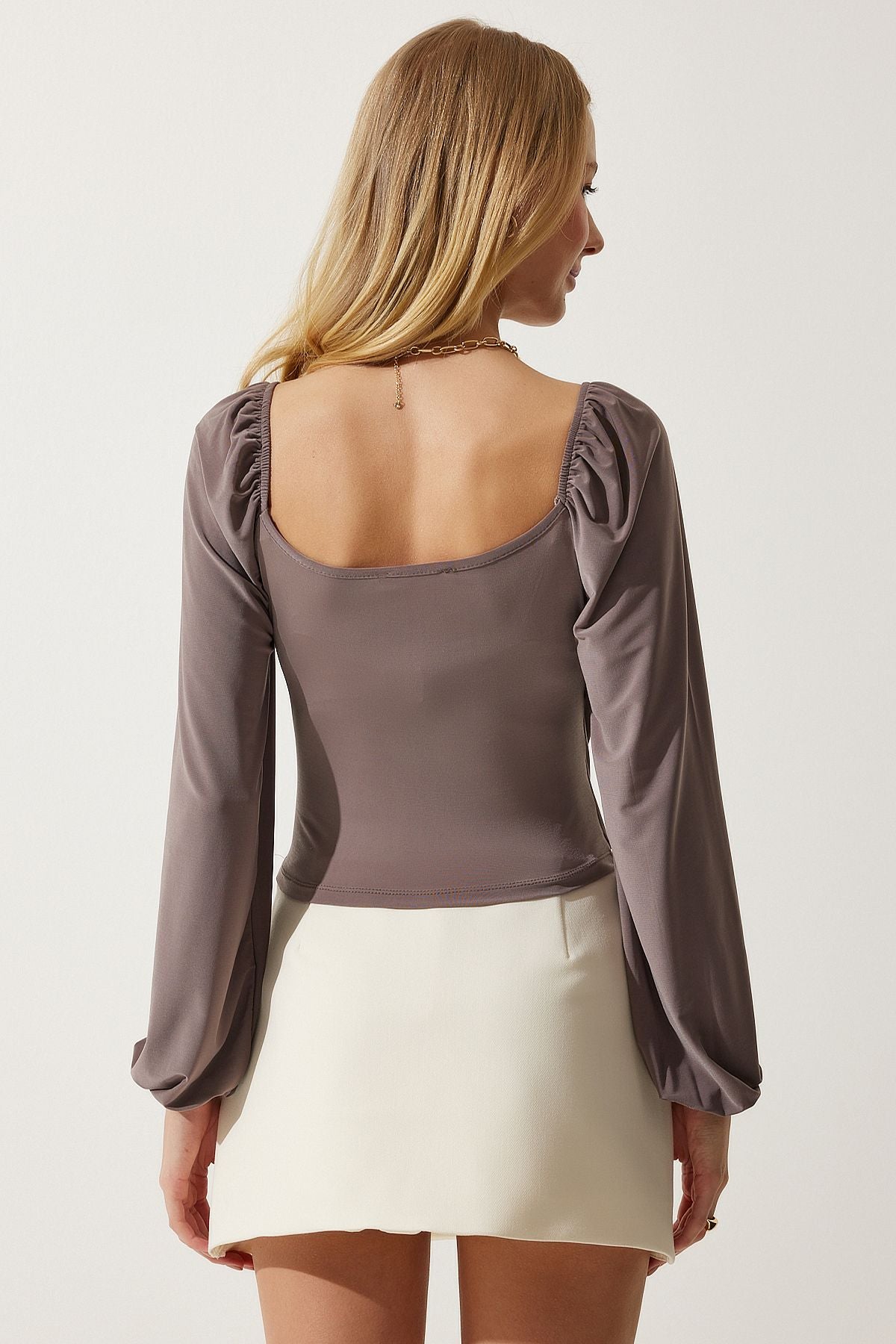 Female mink elastic balloon sleeve sandy knit blouse FF00154