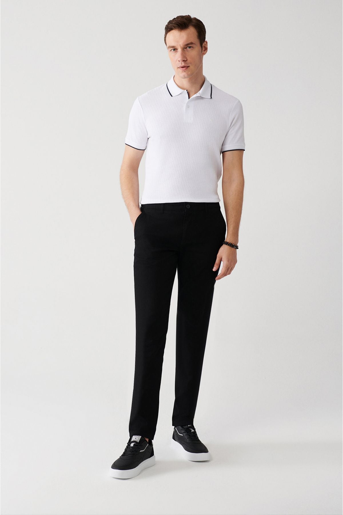 Flexible Chino Canvas Pants with Men's Black Side Pocket E003008