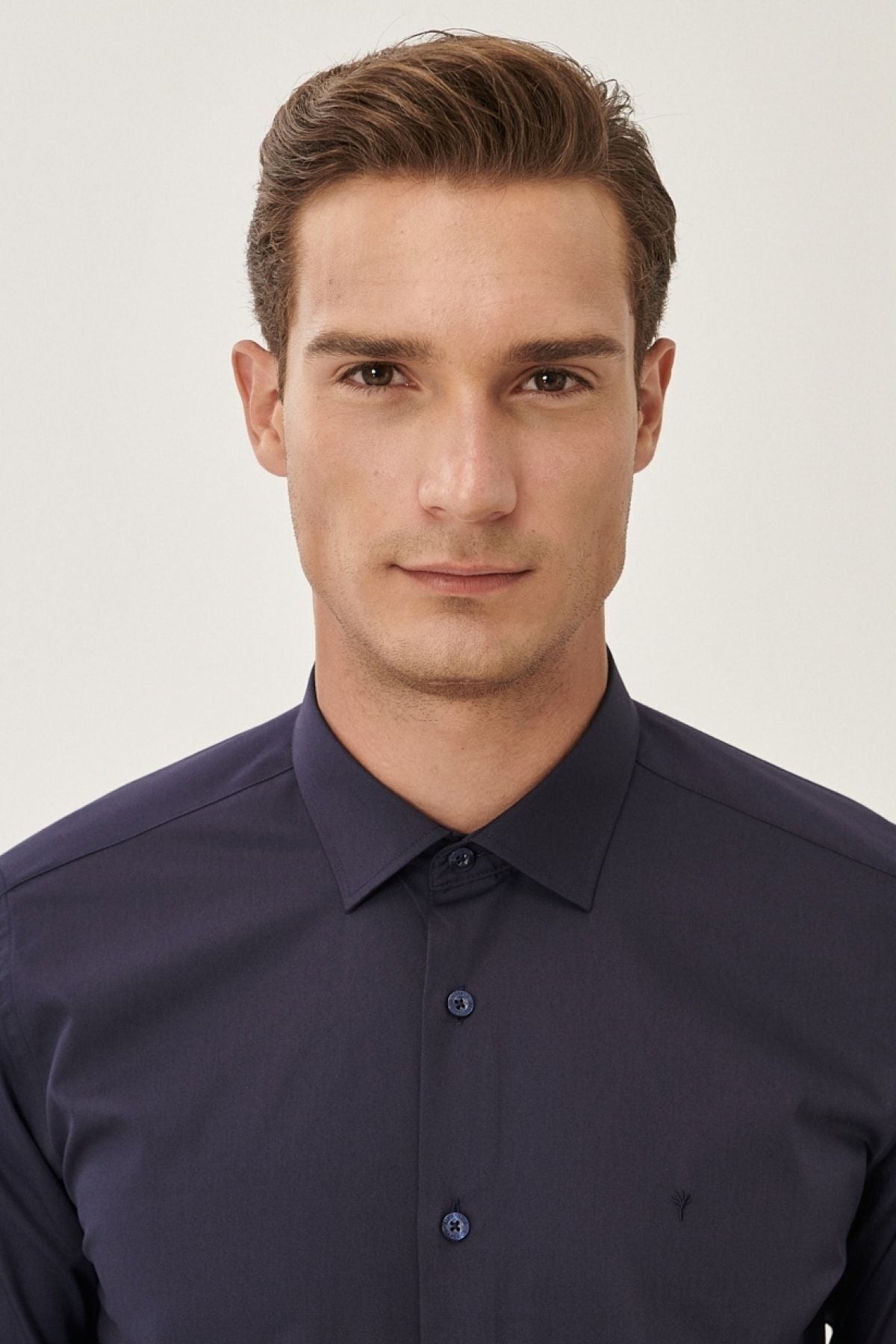 Men's Dark Navy Blind Ironing Easy Non-Iron Slim Fit Narrow Cut Classic Neck Cotton Cotton Shirt