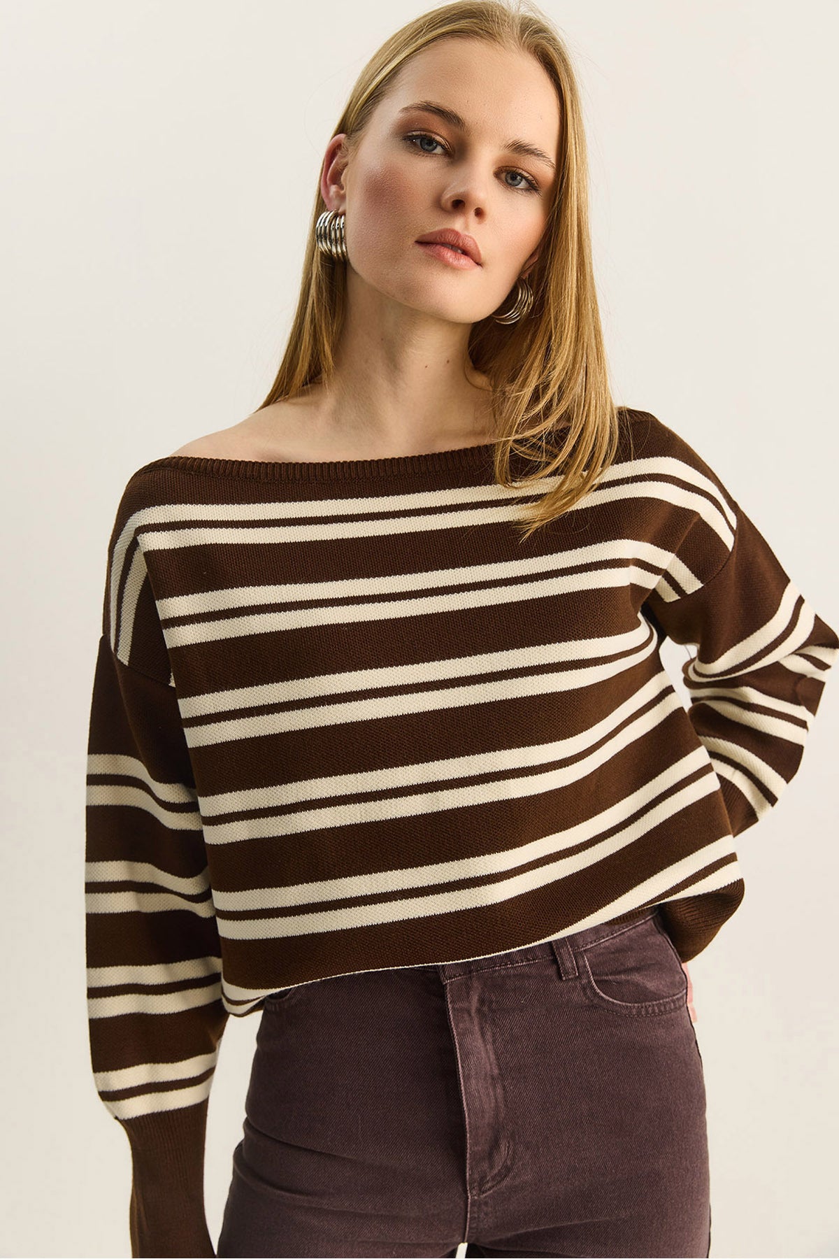 Women's Boat Neck Striped Knitwear Sweater 34105 60283909
