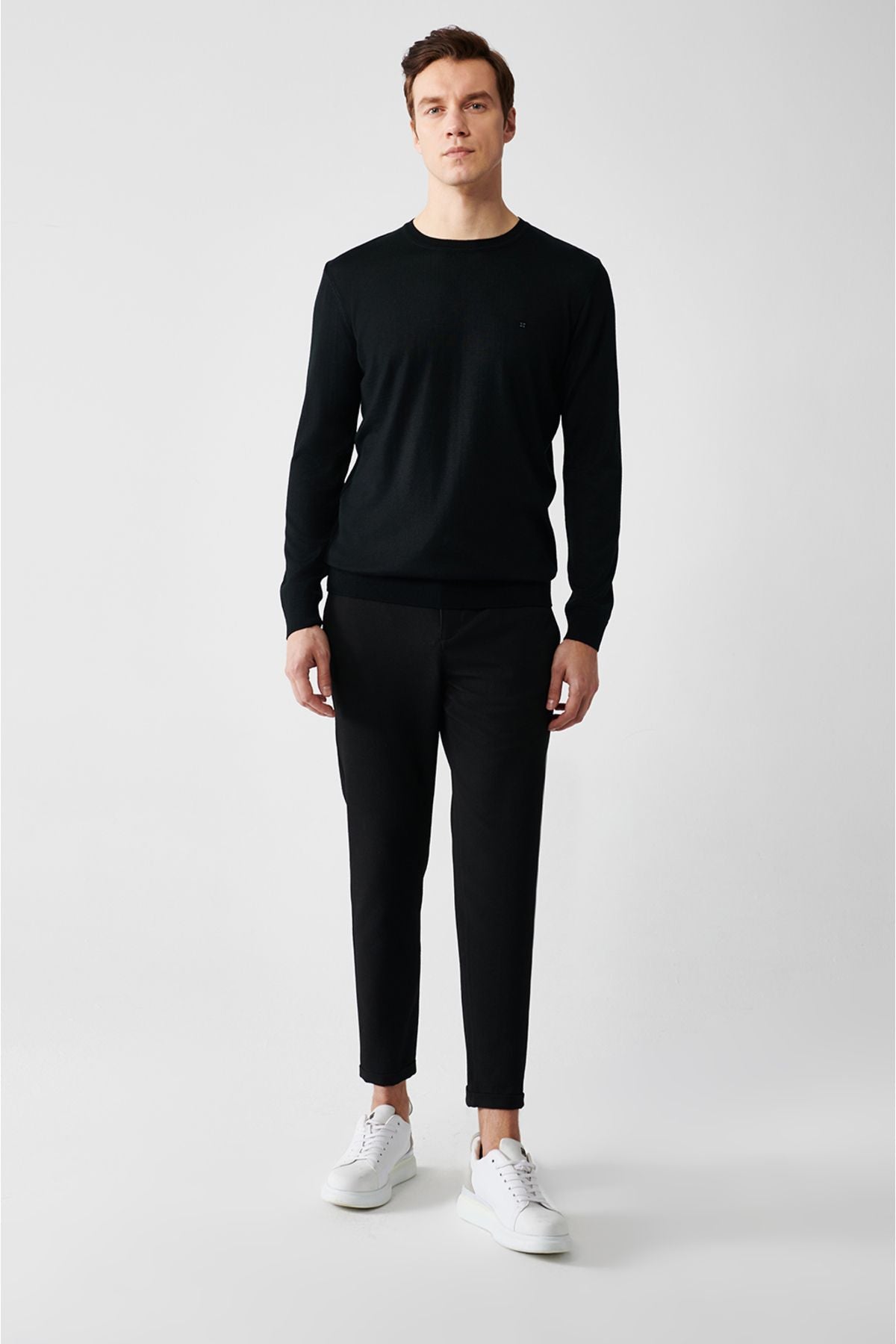 Men's black bike collar wool mixed knitwear sweater B005013