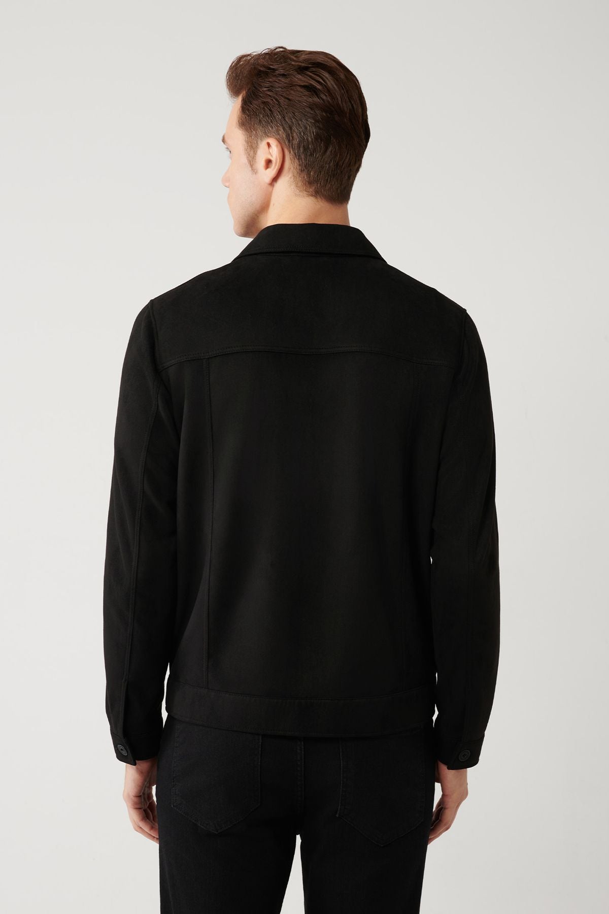 Men's black classic collar suede -looking pocket jacket A41y6011
