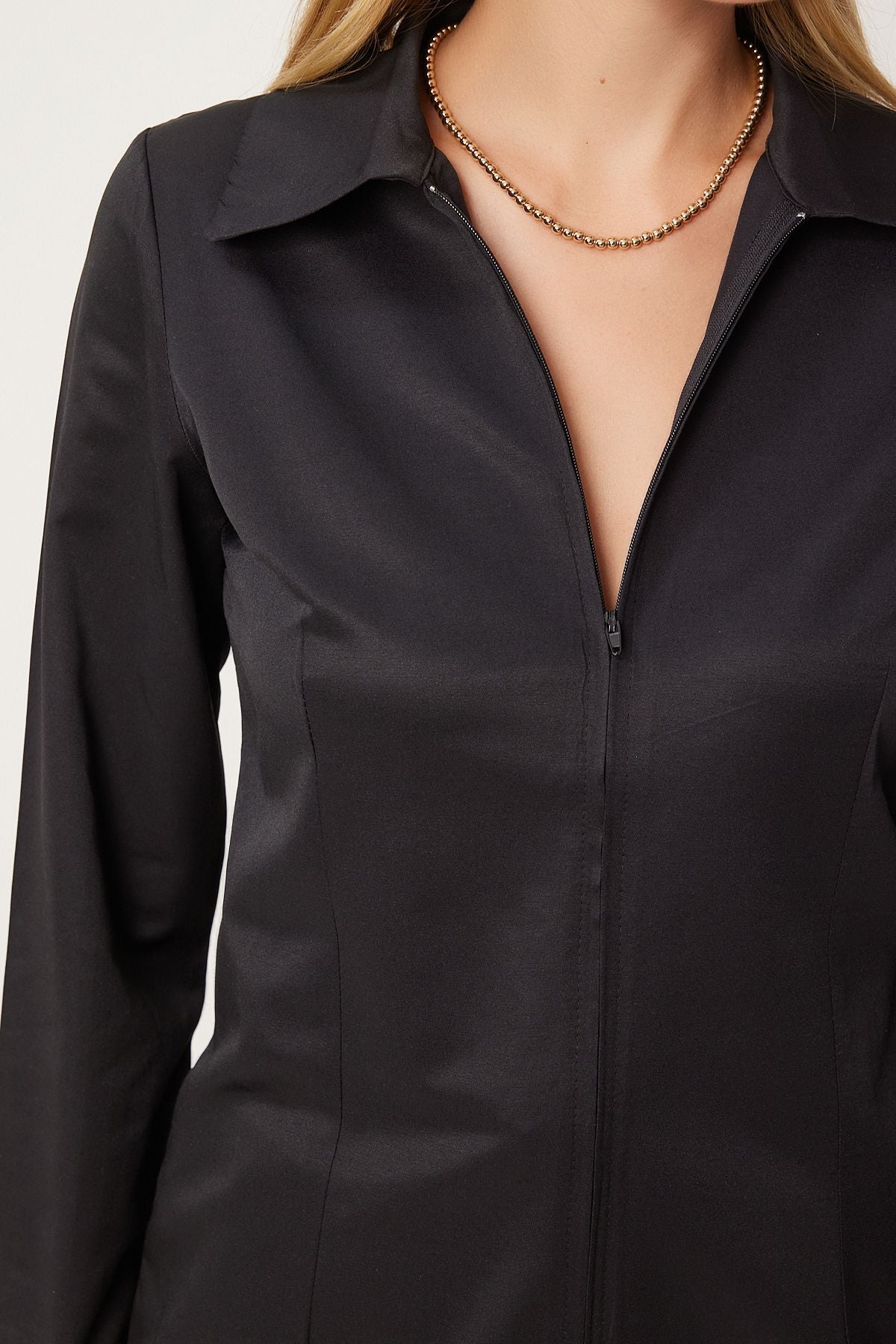 Female Black Zipper Comfortable Shirt FN03242