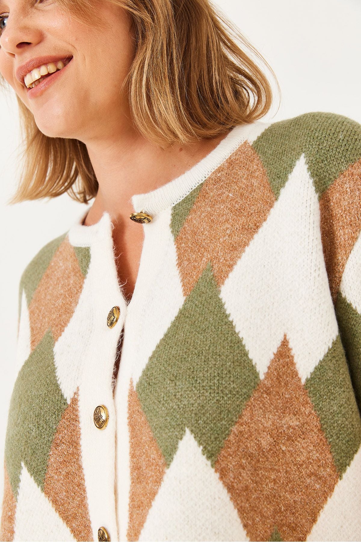 Women's baklava patterned knitwear cardigan