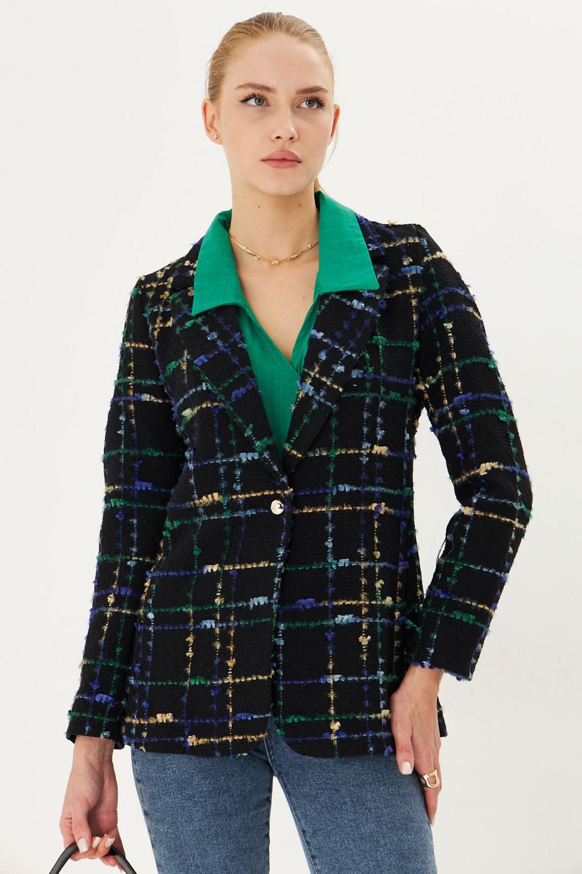 Female Saks Tüvit Fabric Single Button Jacket ARM-25K001042