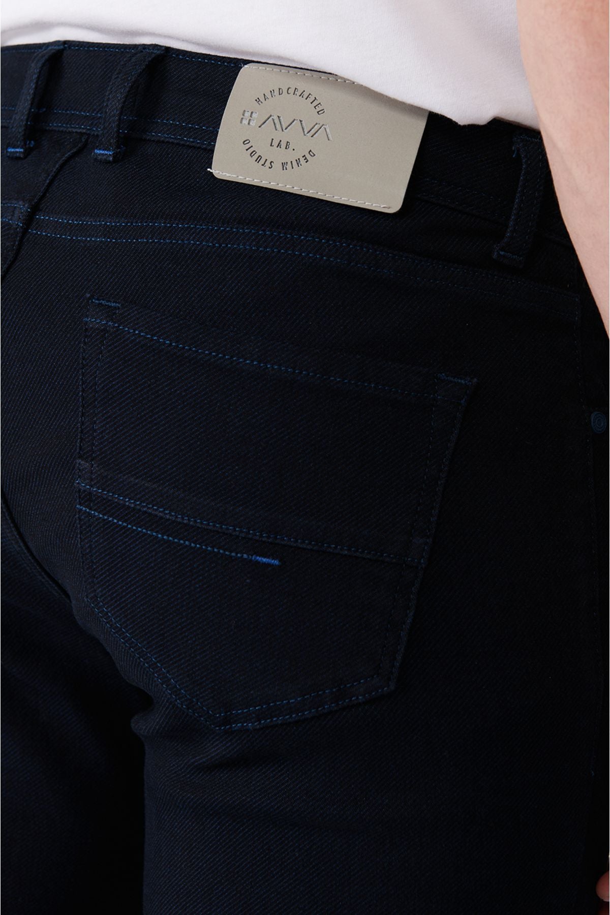 Men's navy blue tubing washing cotton flexible Berlin jean pants A32y3505