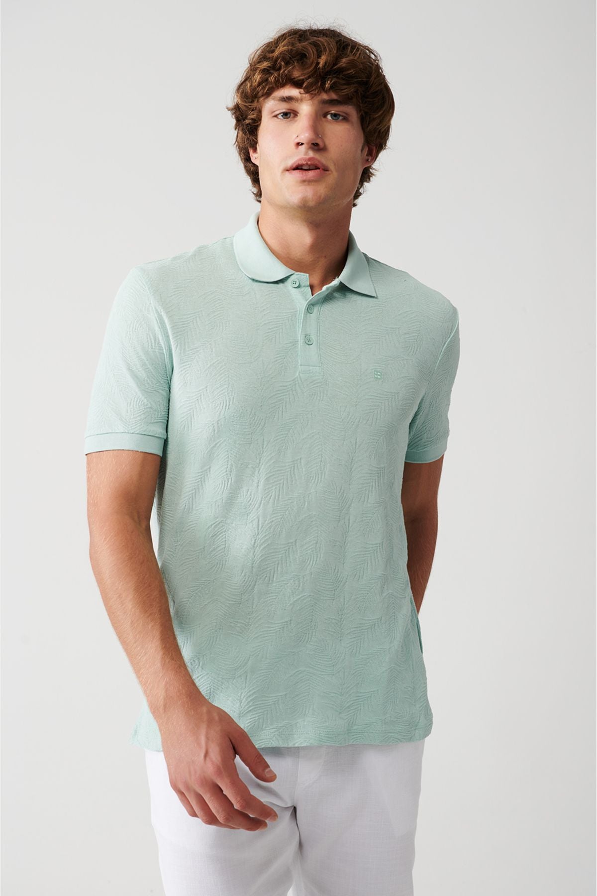 Men's Mint Green 100 %Cotton 3 Button Polo Yaka T-shirt A31y1194