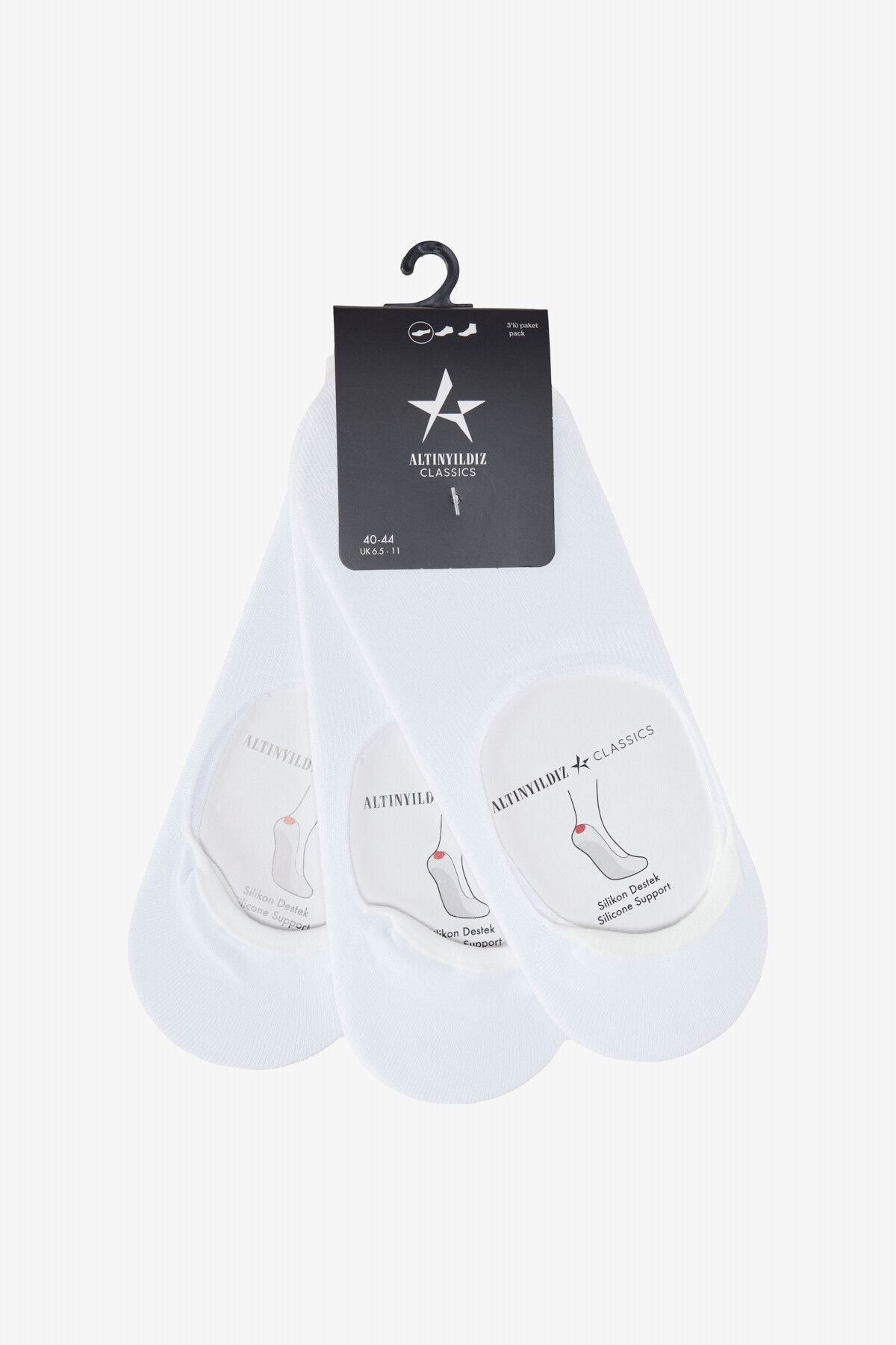 Men's White 3 -Package Silicone Supported Ballet Socks