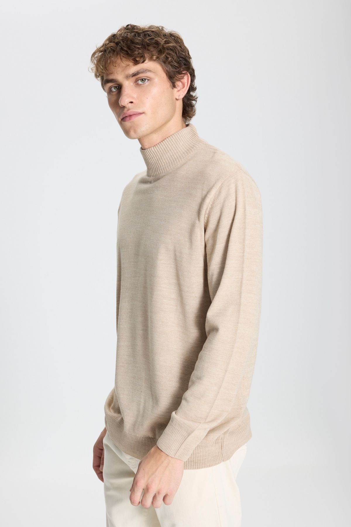 Men's Beige Flashing Standard Fit Normal Cut HALF FISHER YOLIKO KNIP Sweater