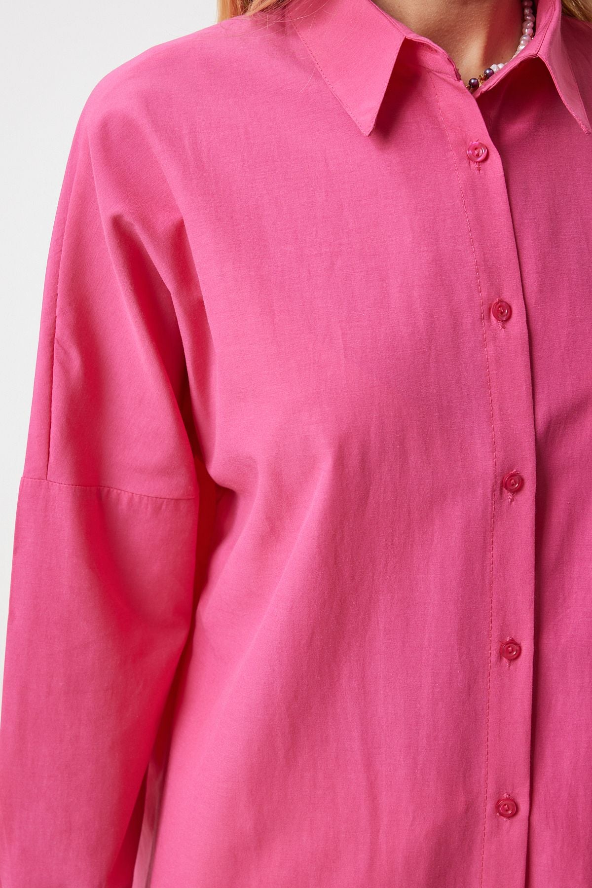 Woman Dark Pink Oversize Long Basic Shirt DD00842