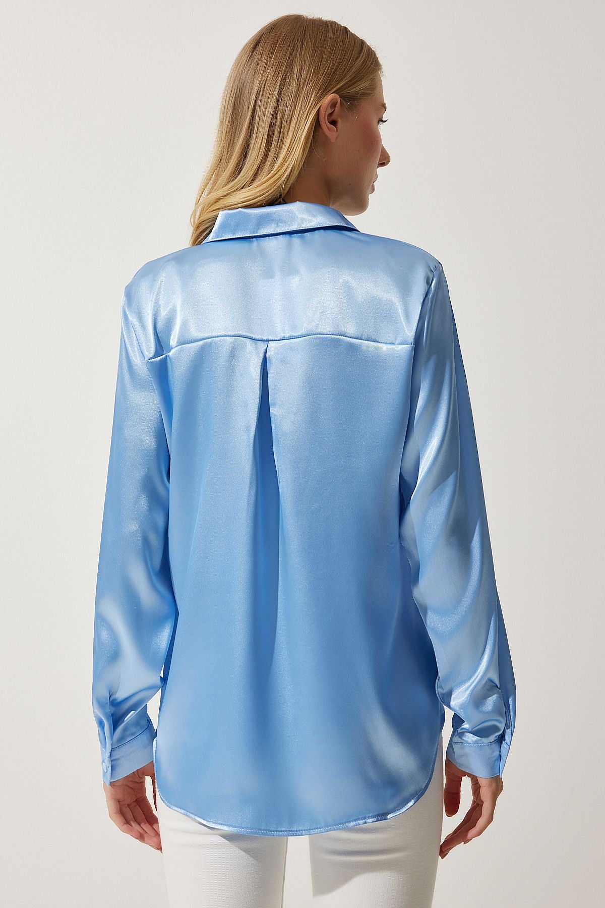 WOMEN SKY BLUE BLUE LIGHTED SATIN SOLUTION SHIRT DD00990