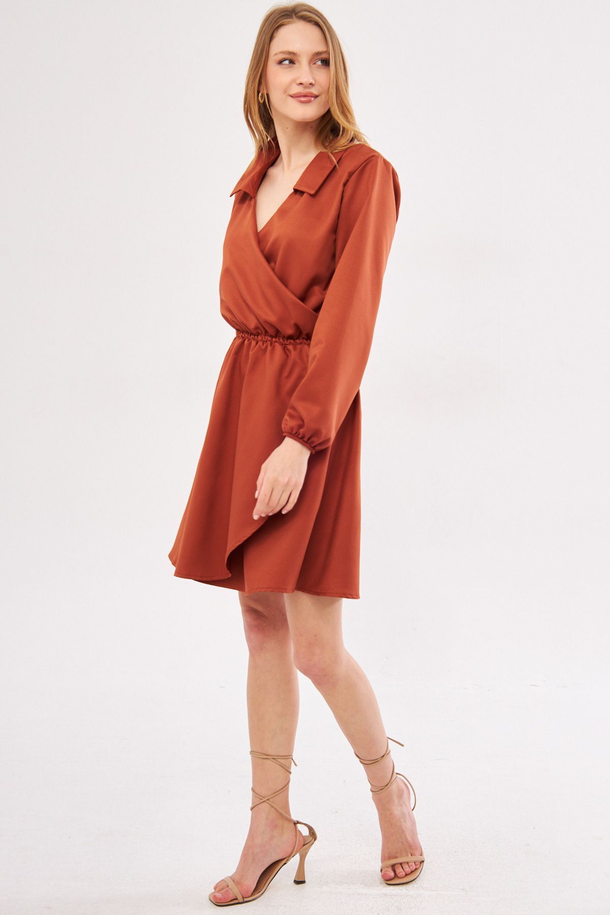 Female Tile Cruve collar arm and waist tire shirt collar antelop dress ARM-24Y001013