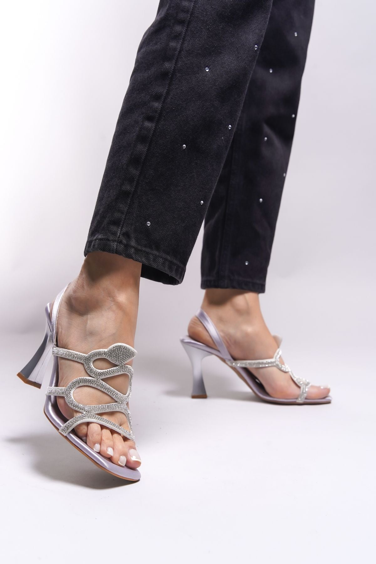 Joteilin female heeled shoes 0012106 silver satin