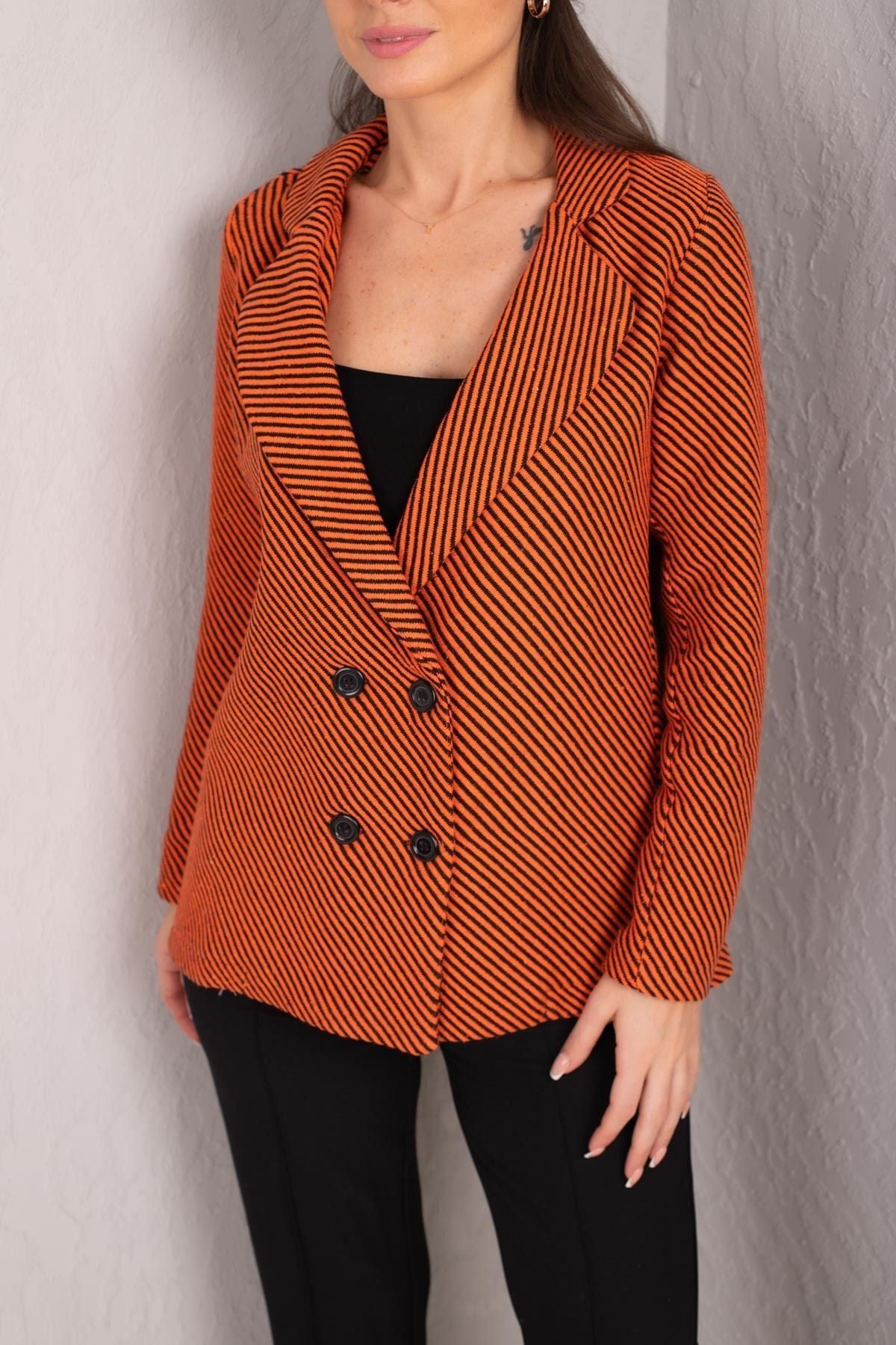 Women's Orange Line Patterned Four buttoned stamp jacket ARM-24K001037