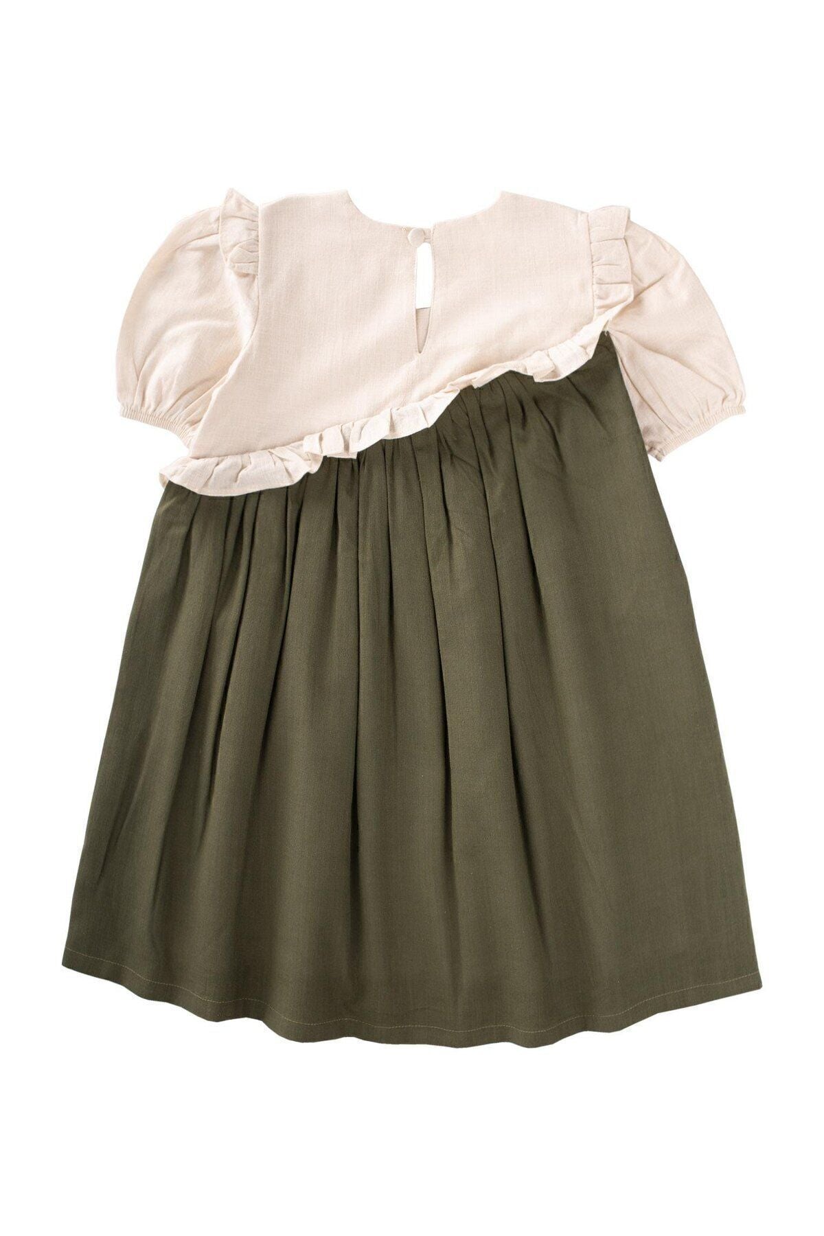 Two-color asymmetric dress 2-7 years ecru