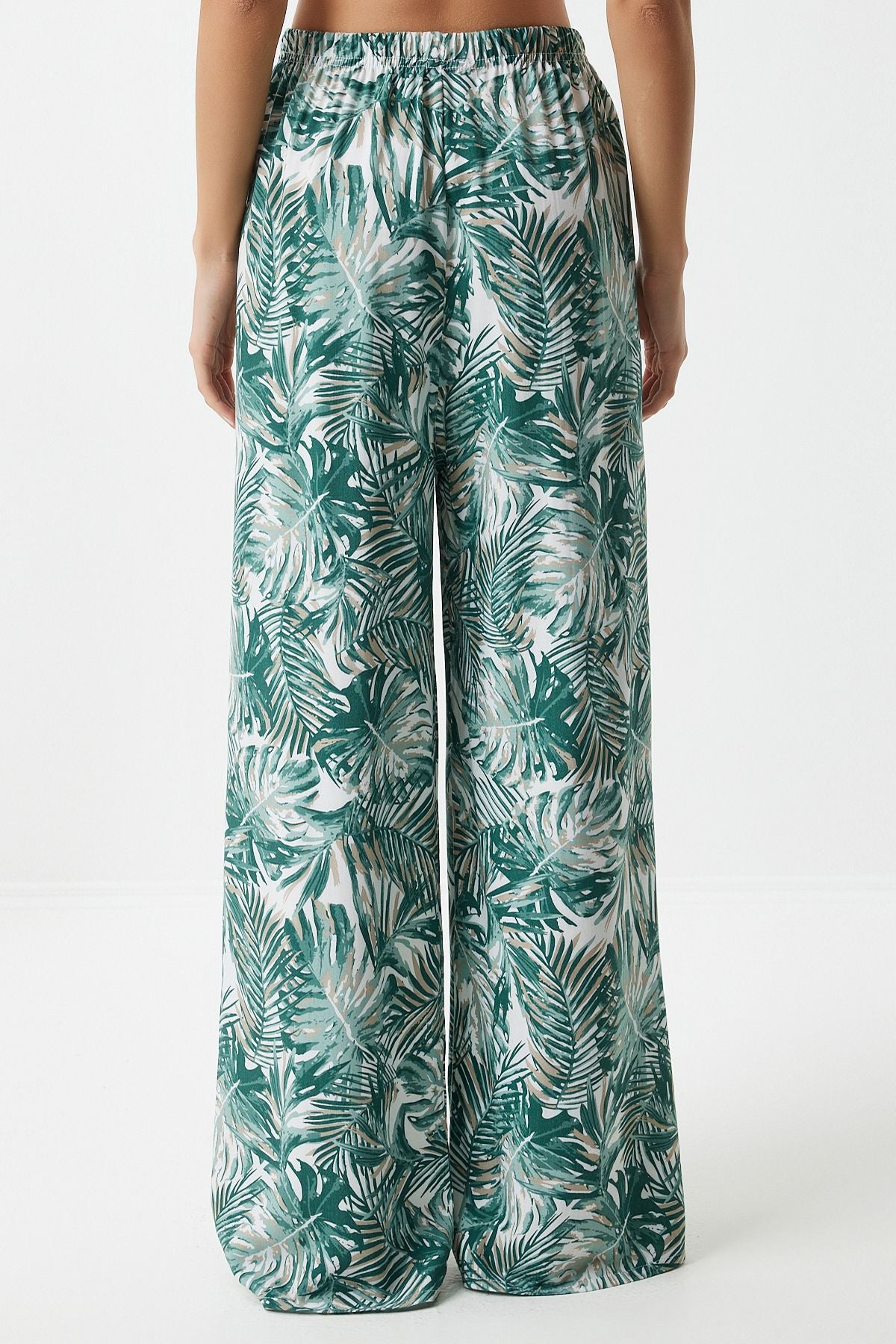 Women's Cagla Green Patterned Viscose Palazzo Pants EN00606