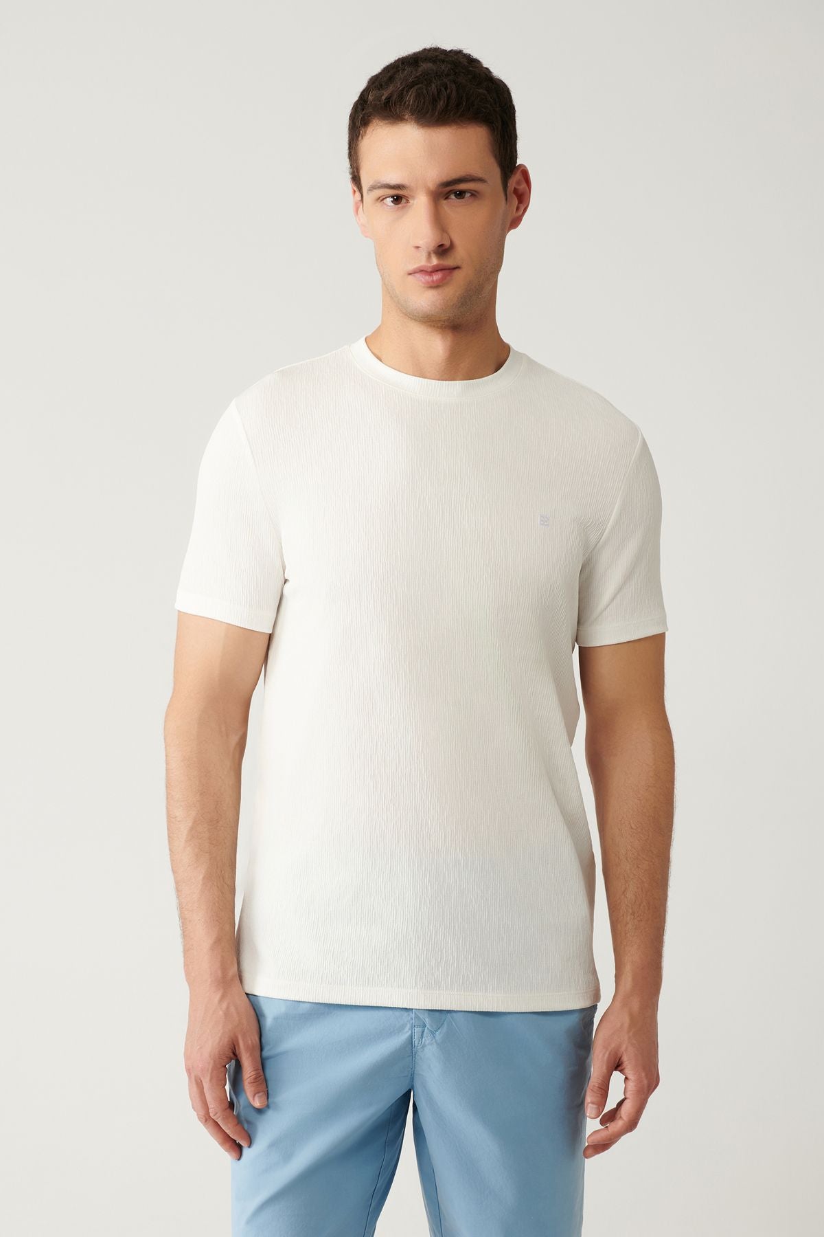 Men's white bike collar jacquard cotton T-shirt A41y1322