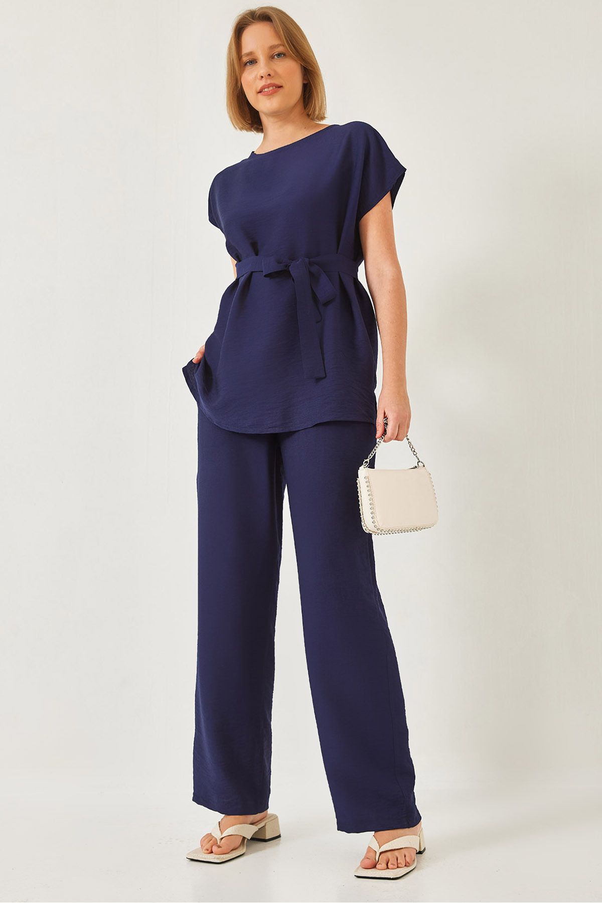 Female belt palazzo pants linen Ayrrin up-up set 60323 60271039