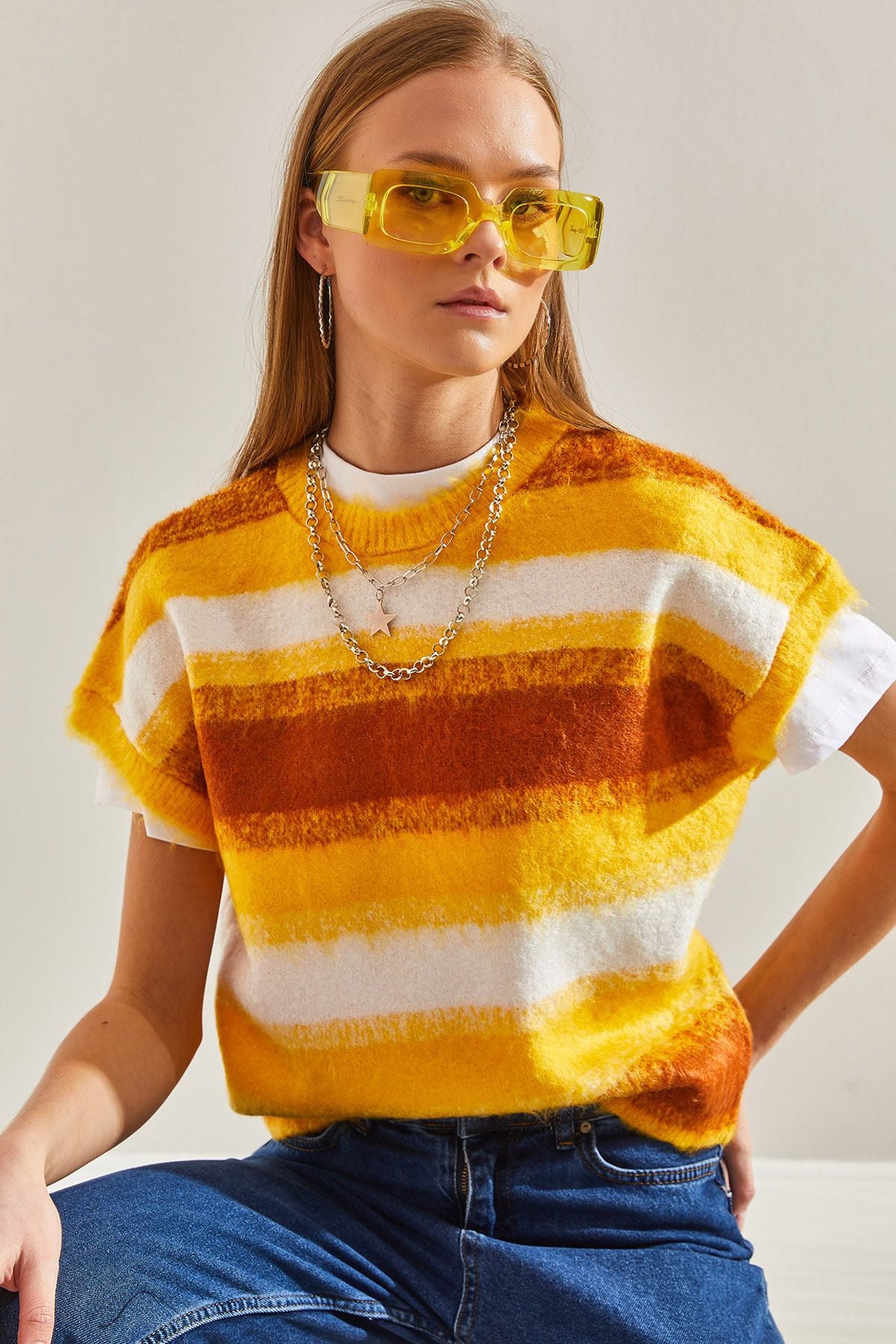 Female Bike Bike collar striped sweater