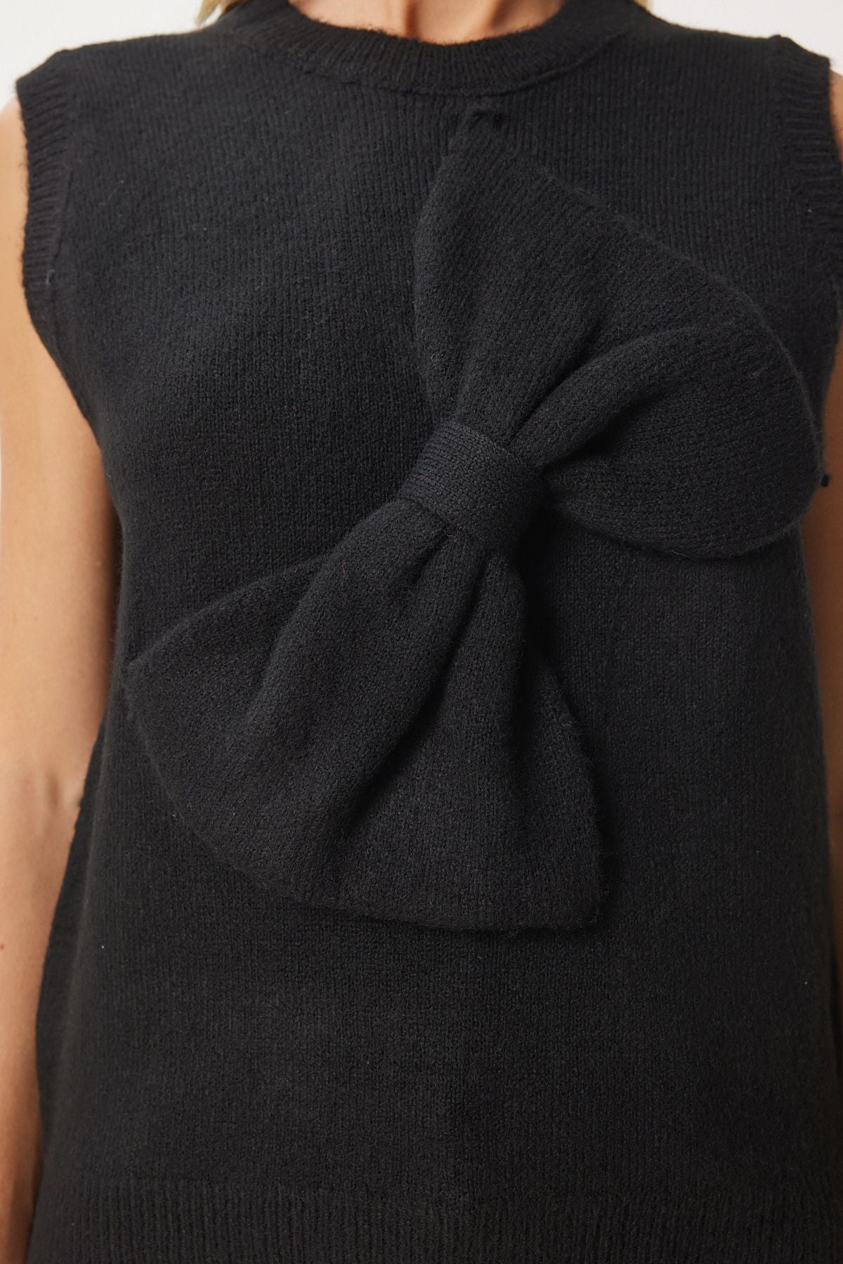 Women's black bow knitwear sweater pf00083