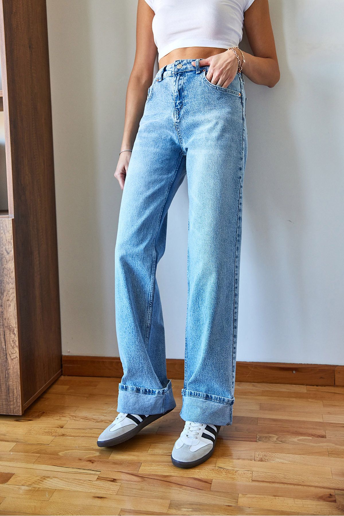 Woman Palazzo Folded DENİM Pants 5225