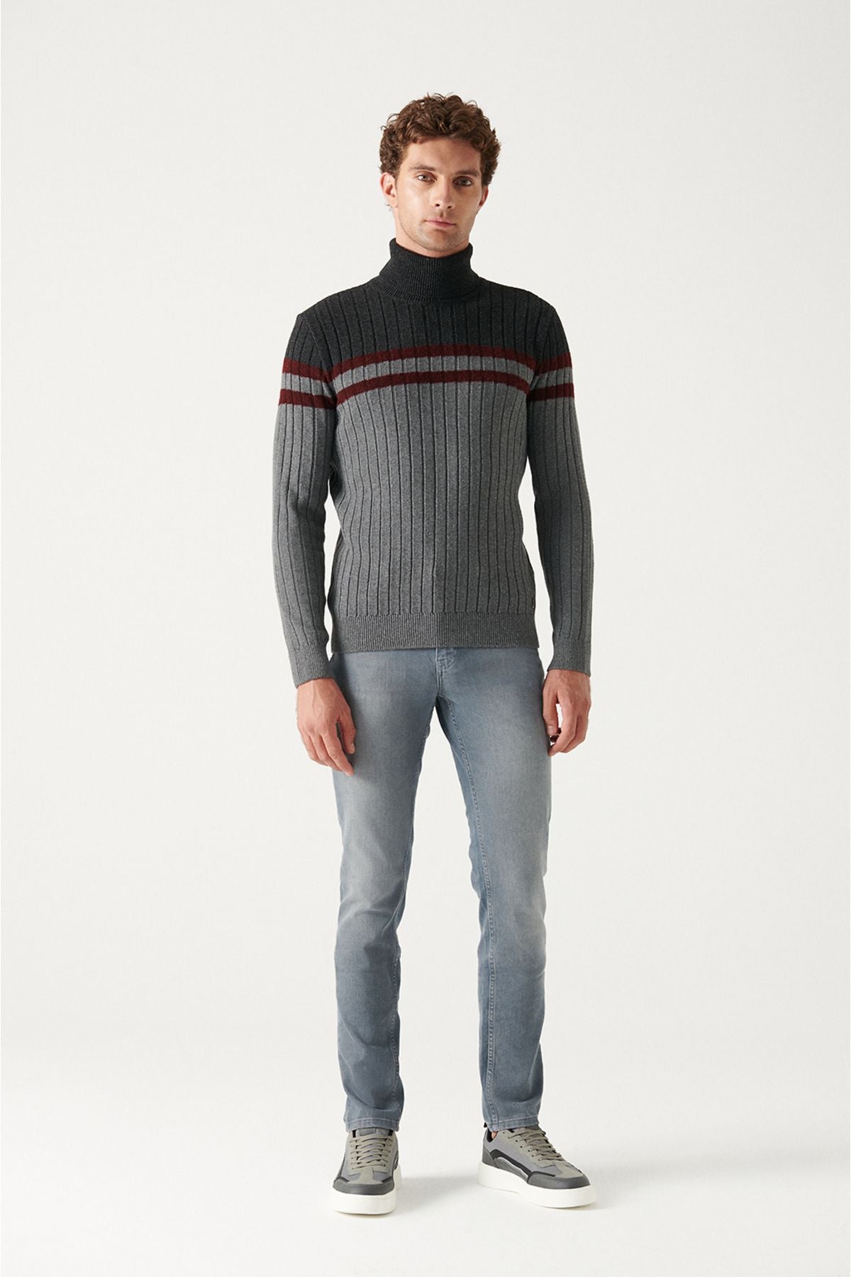Men's anthracite Full Fisherman Neck Wool Sweater A22y5021