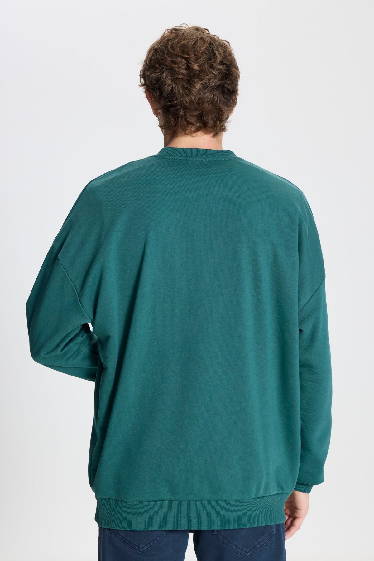 Men's Dark Green Oversize plenty of cuts 3 IP bicycle collar cotton sweatshirt