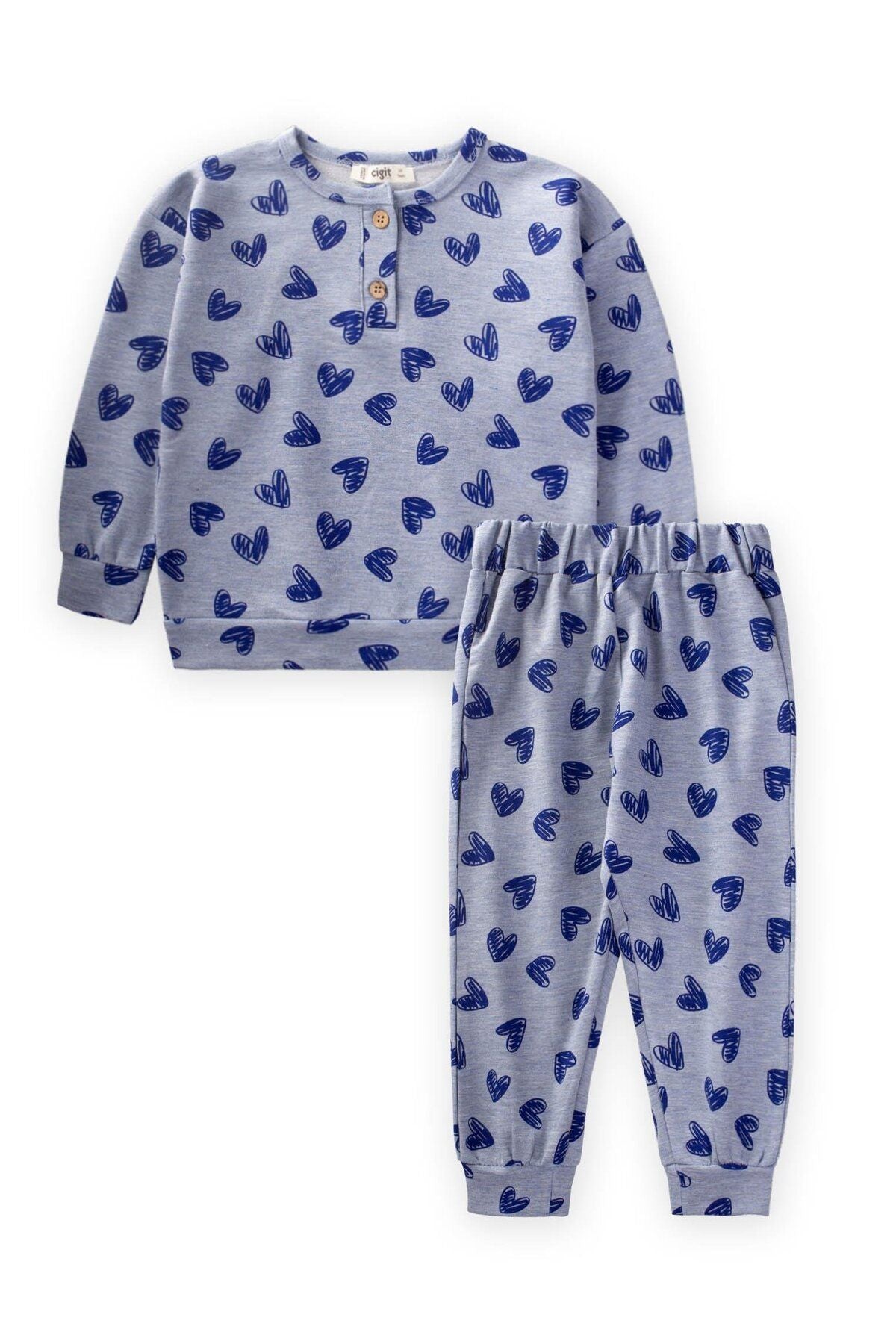 Patterned Pajamas Set 2-10 Age Heart Pattern