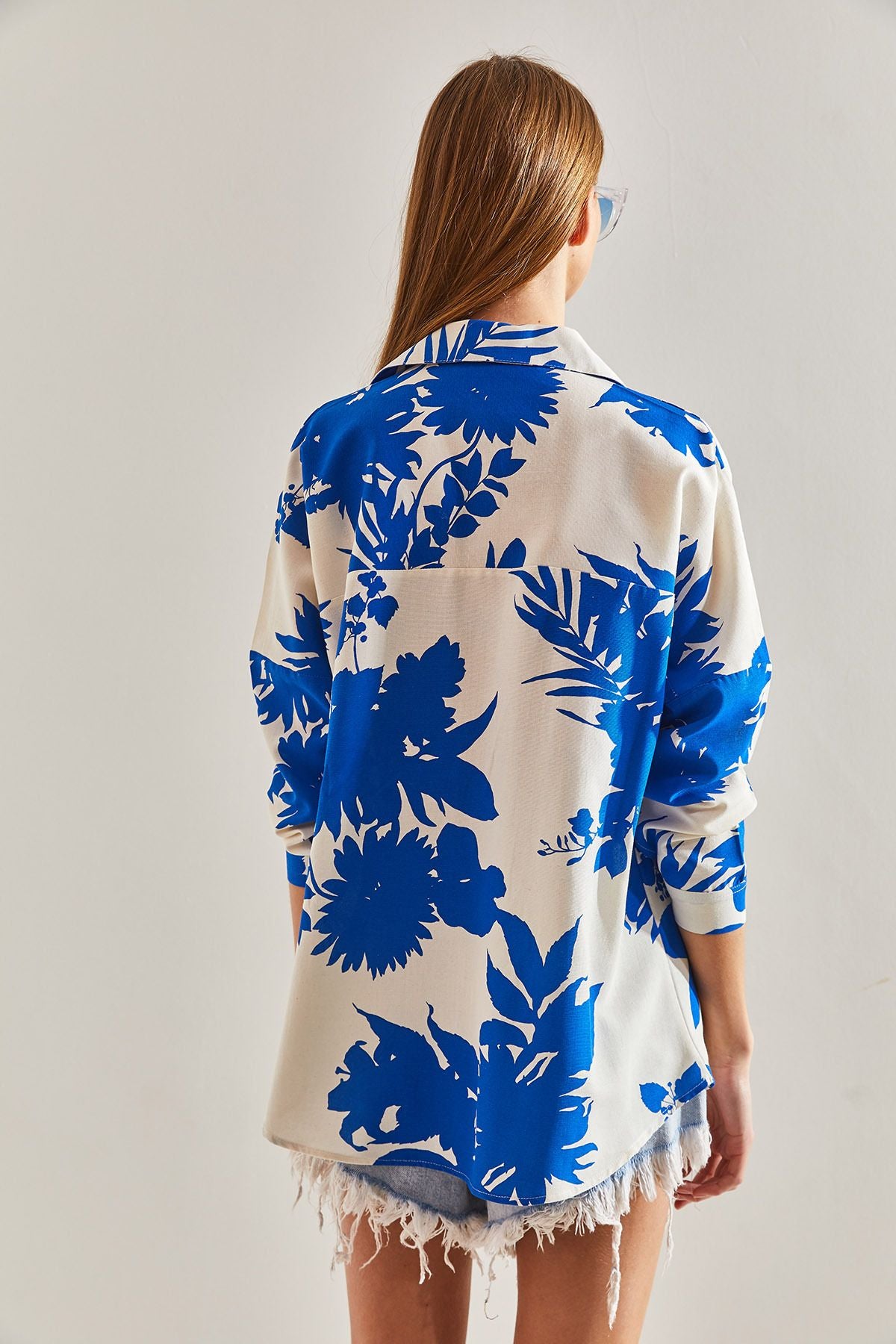 Women Patterned Shabby Linen Shirt 60101018