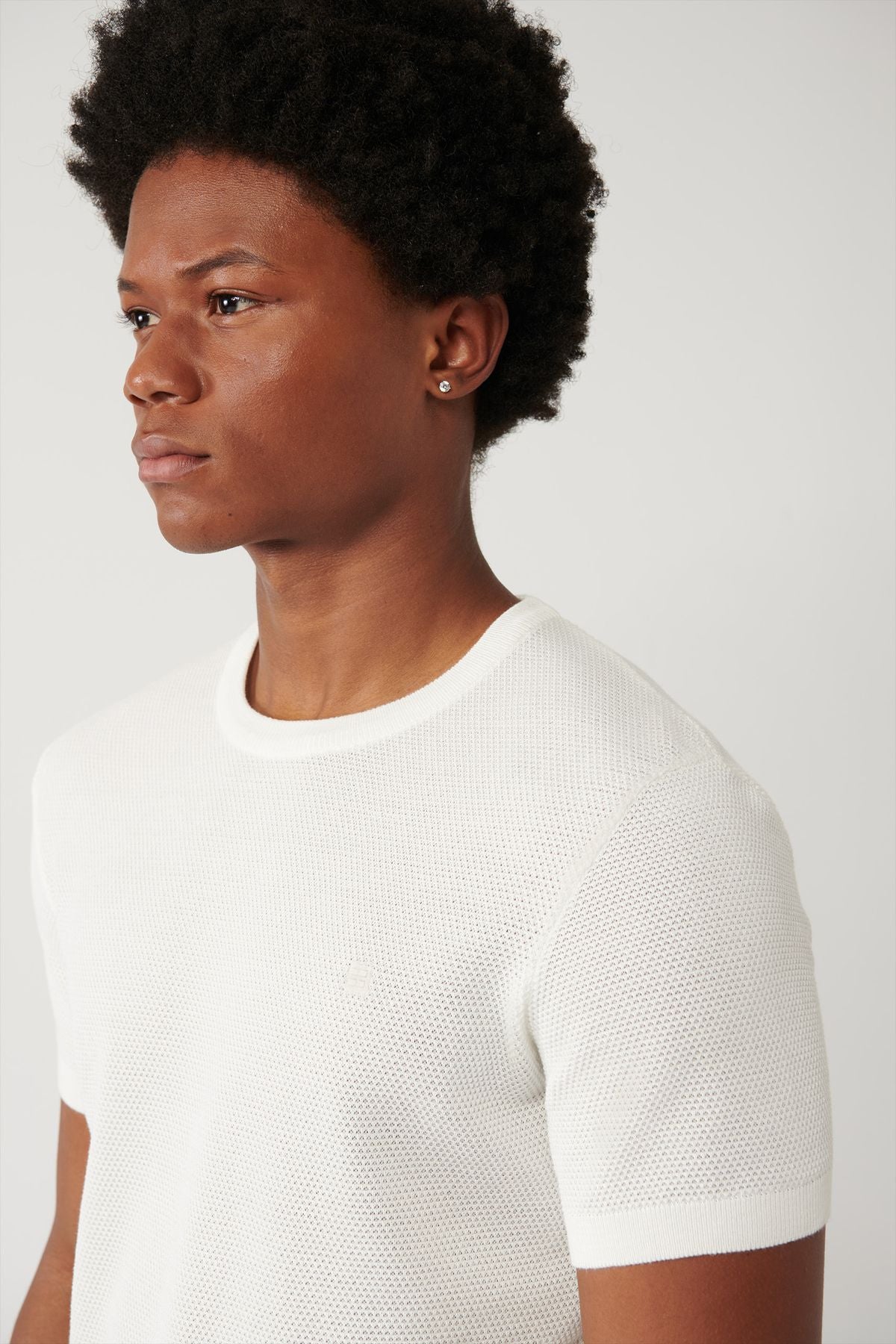 Men's White Modal Bicycle Collar textured riban knitwear T-shirt B005010