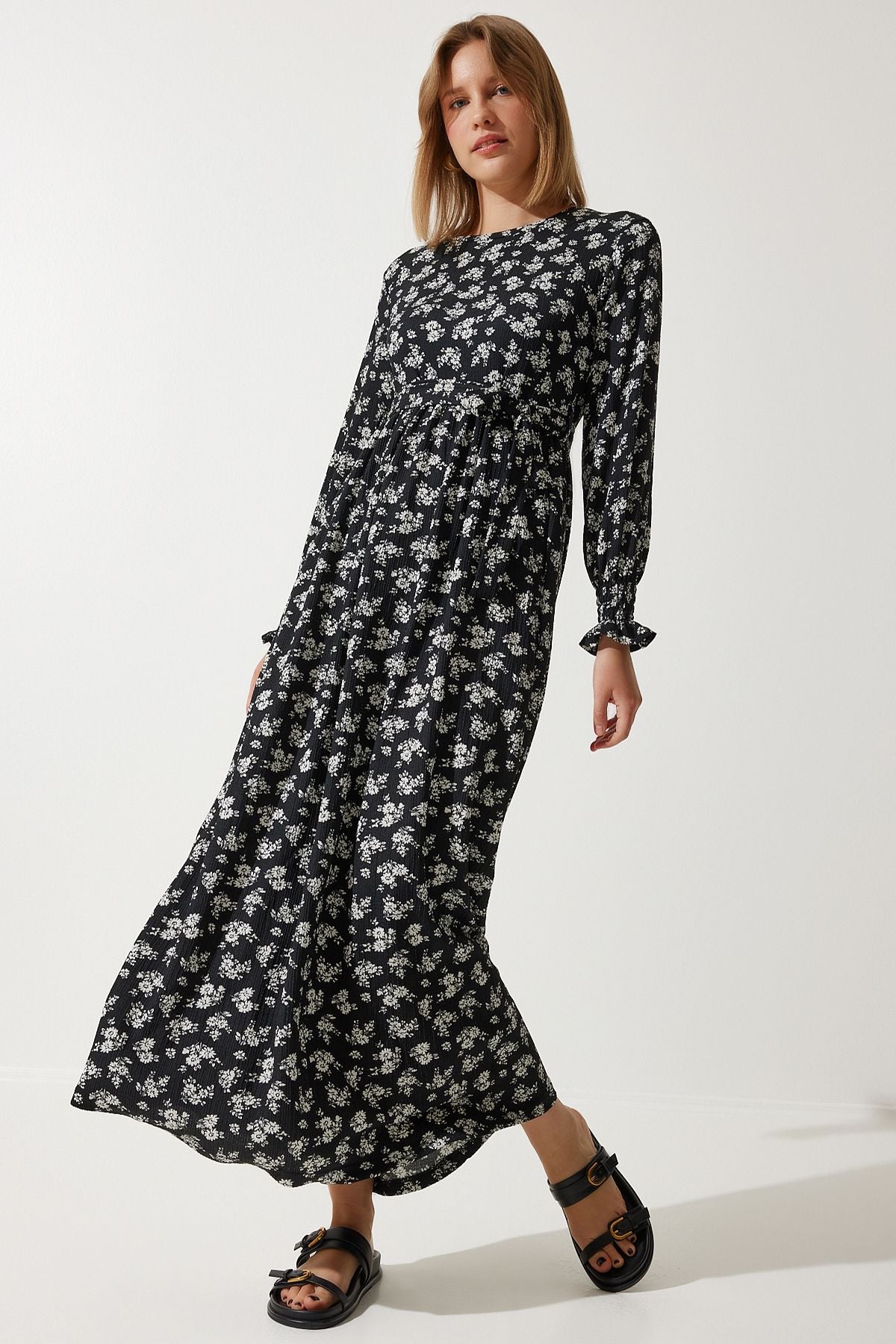 Woman Black Flower Summer Long Knitting Dress DD01322