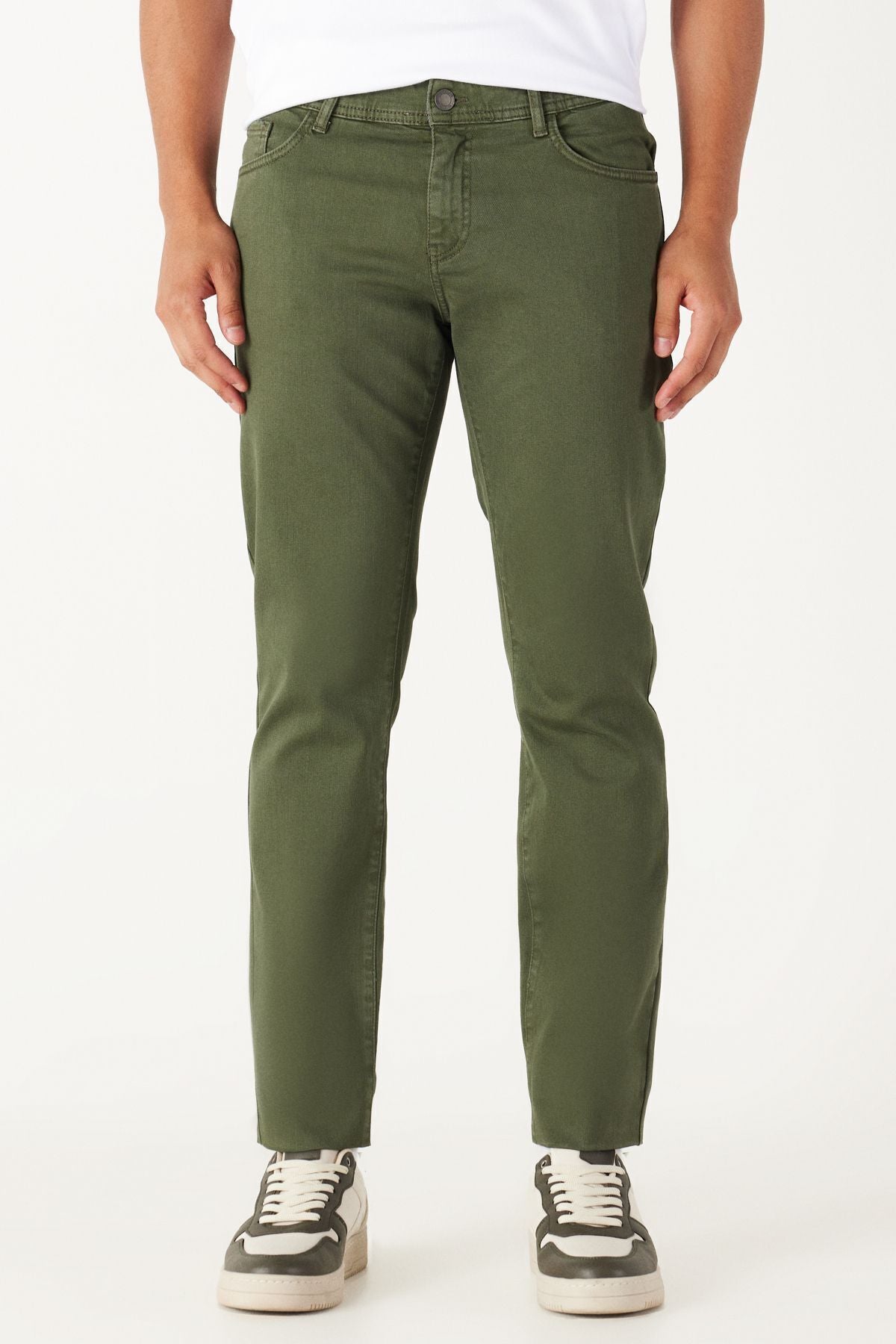 Male khaki 360 degrees yawning in all directions comfortable slim fit narrow cut pants