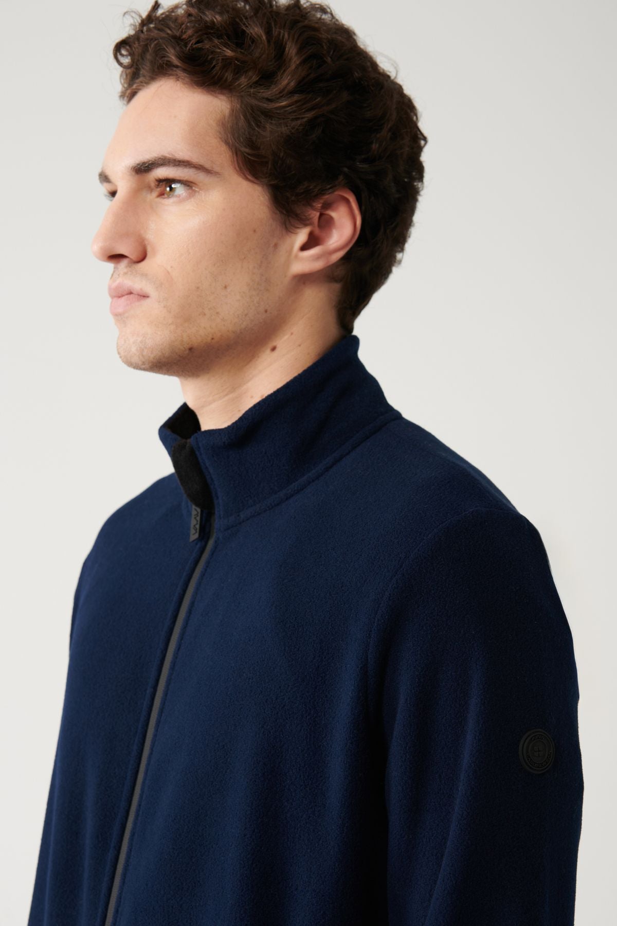 Men's navy blue polar sweatshirt upright collar cold -resistant zipper regular Fit E001069